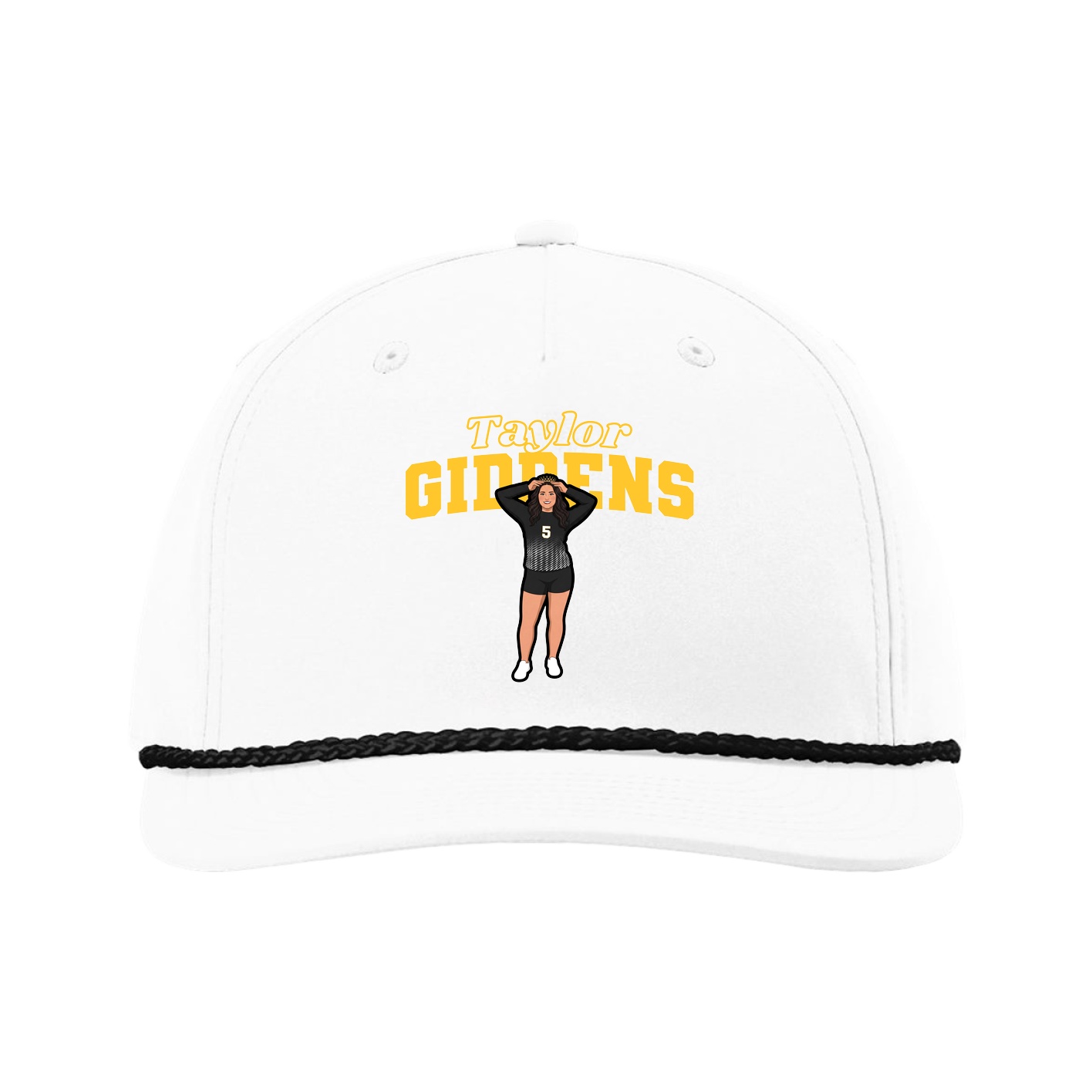 Five-Panel Classic Rope Cap — Name Arch in White