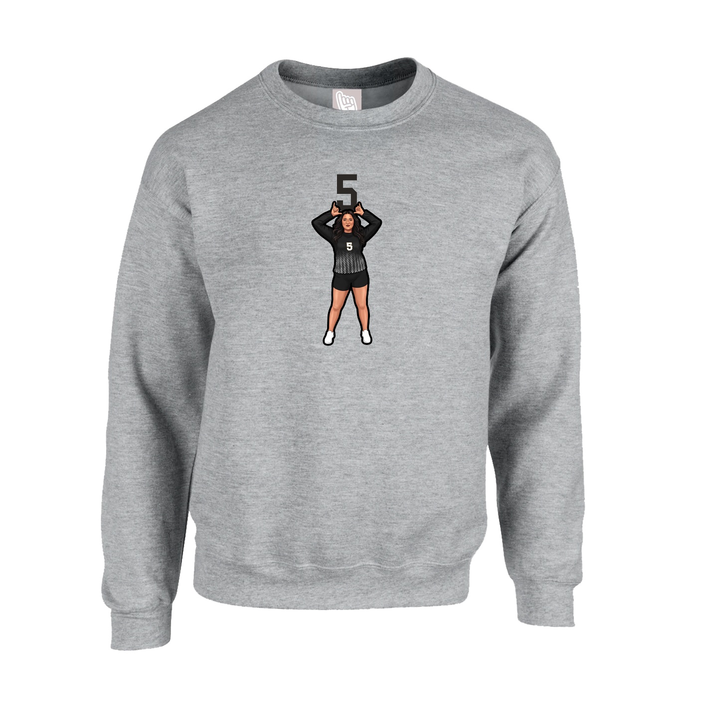 Fleece Crew — Number Top in Grey