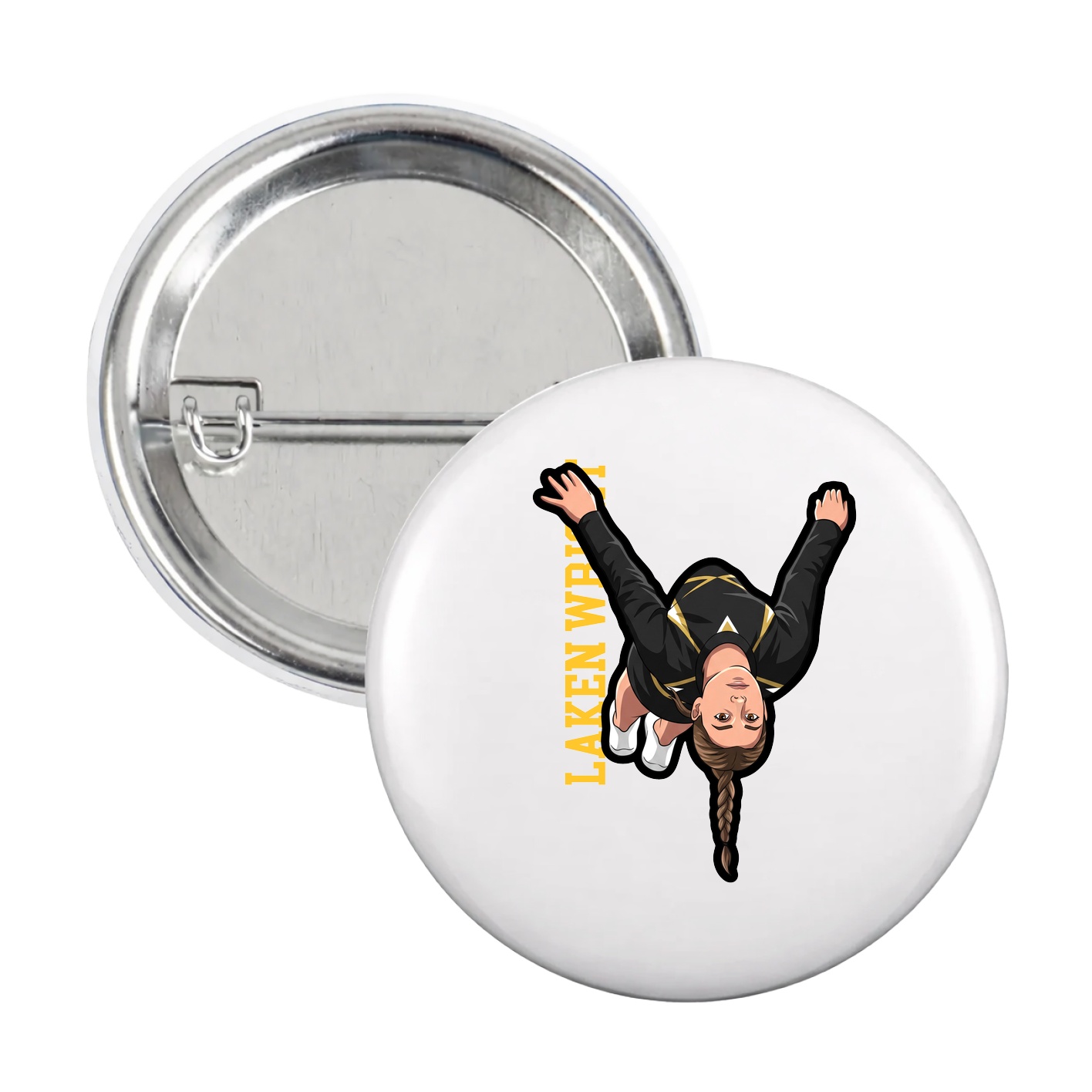Game Day Button — Name Vertical in White