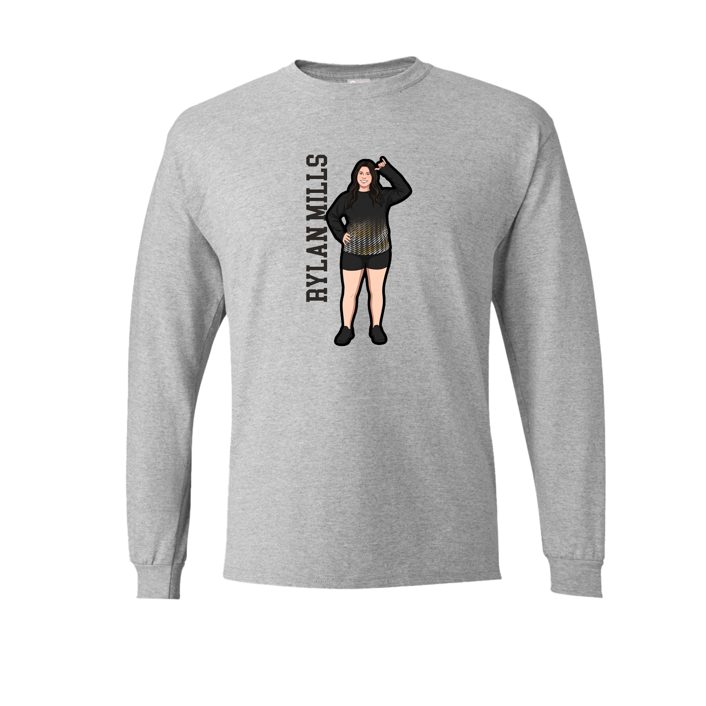Long Sleeve Tee — Name Vertical in Grey