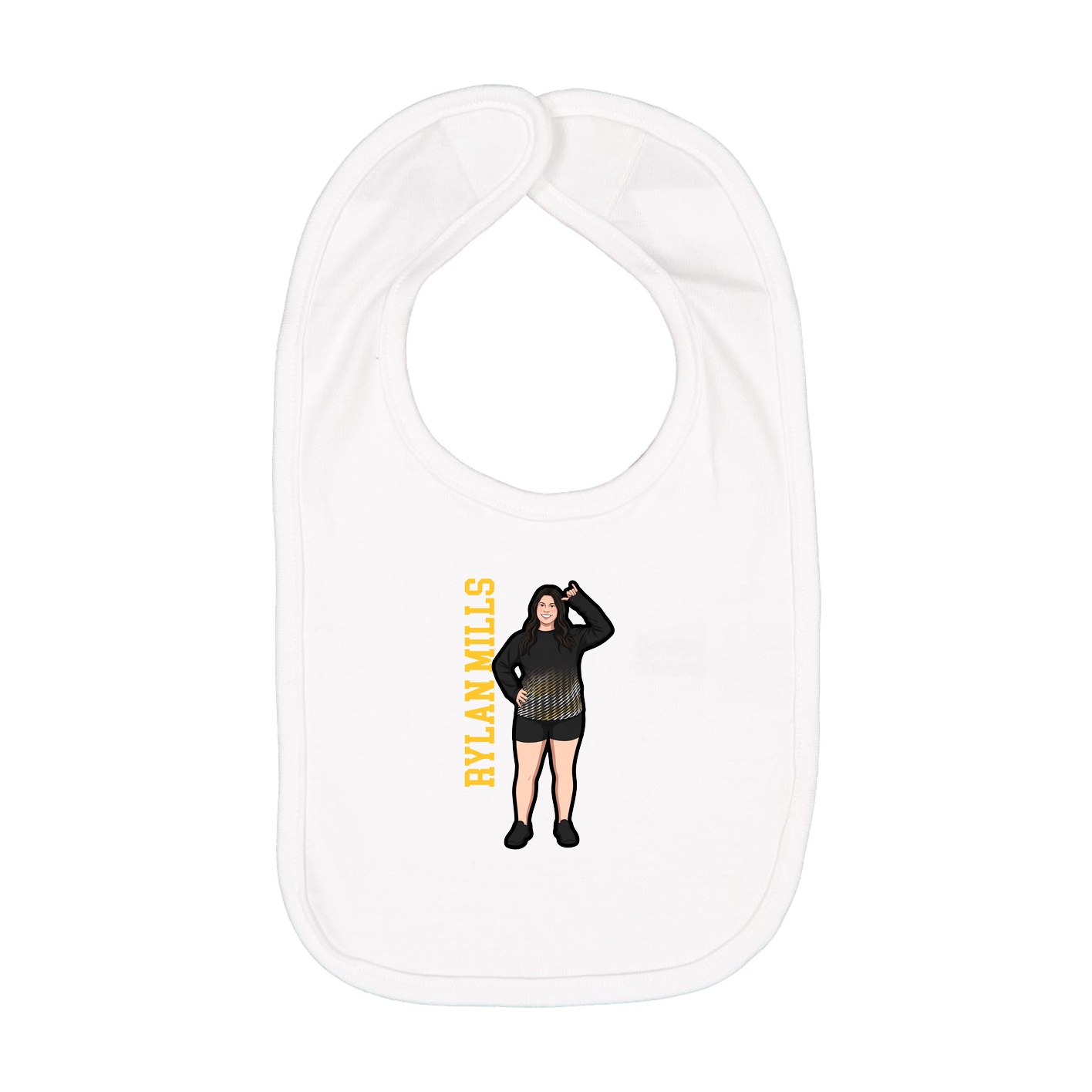 Infant Bib — Name Vertical in White