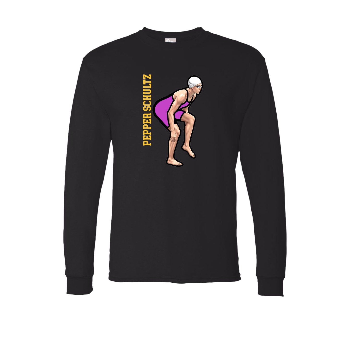 Long Sleeve Tee — Name Vertical in Black