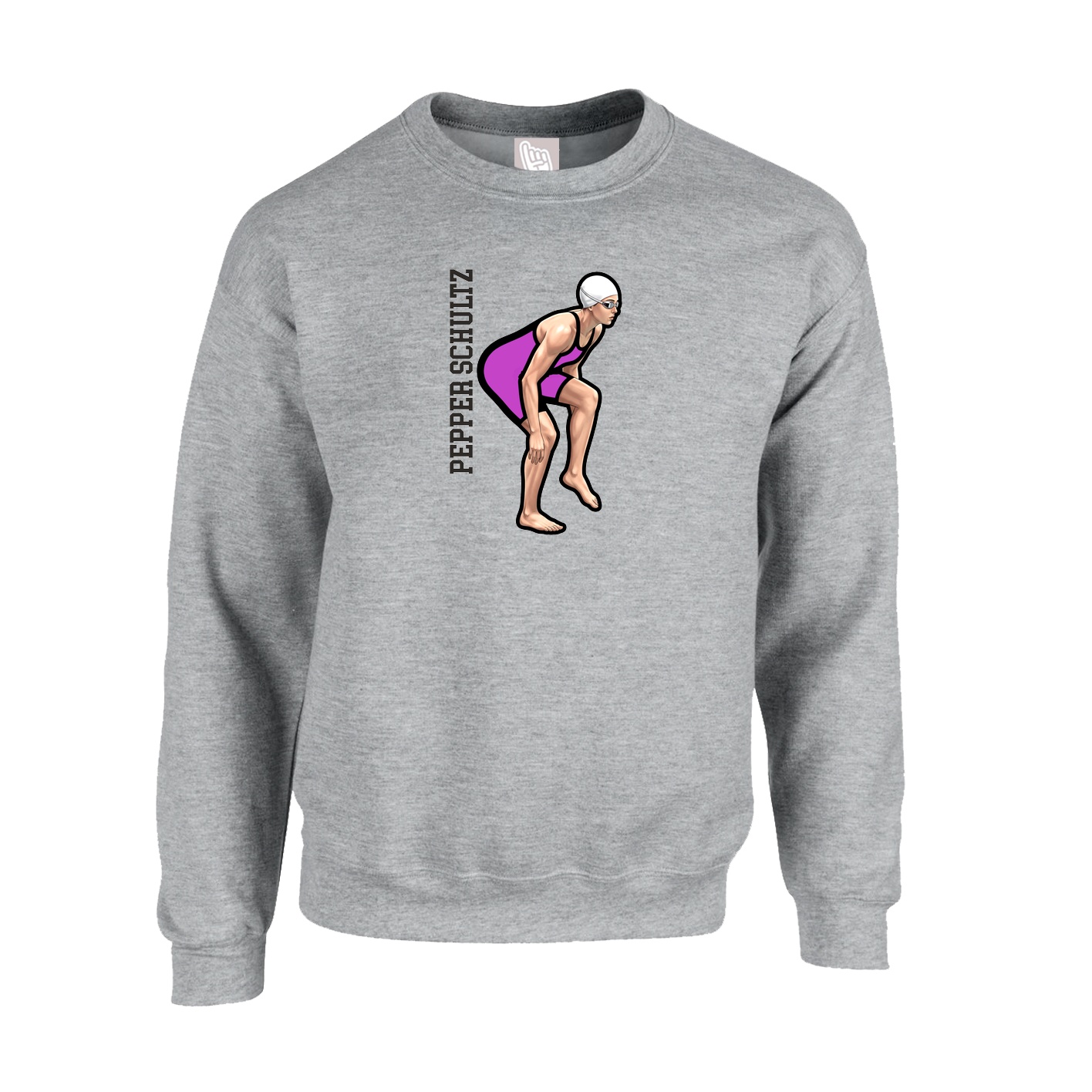 Fleece Crew — Name Vertical in Grey