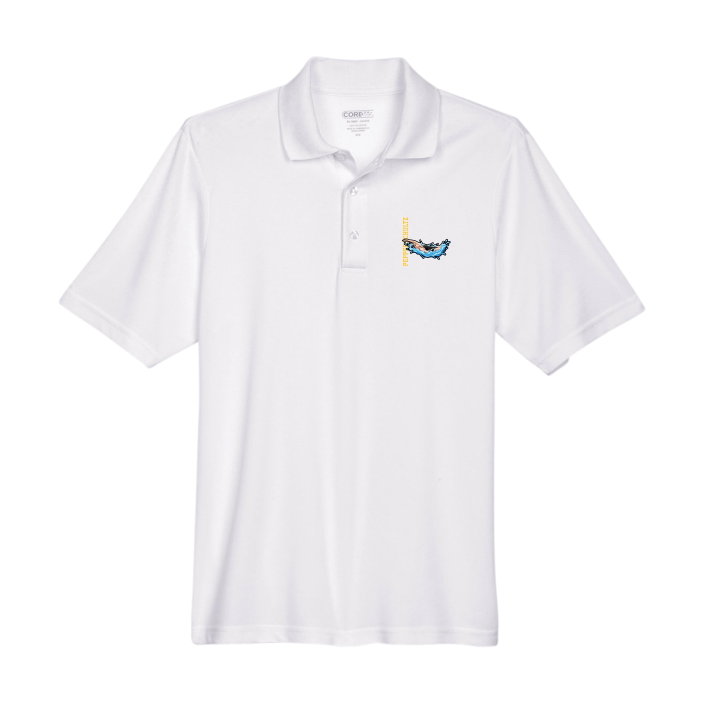 Performance Polo — Name Vertical in White