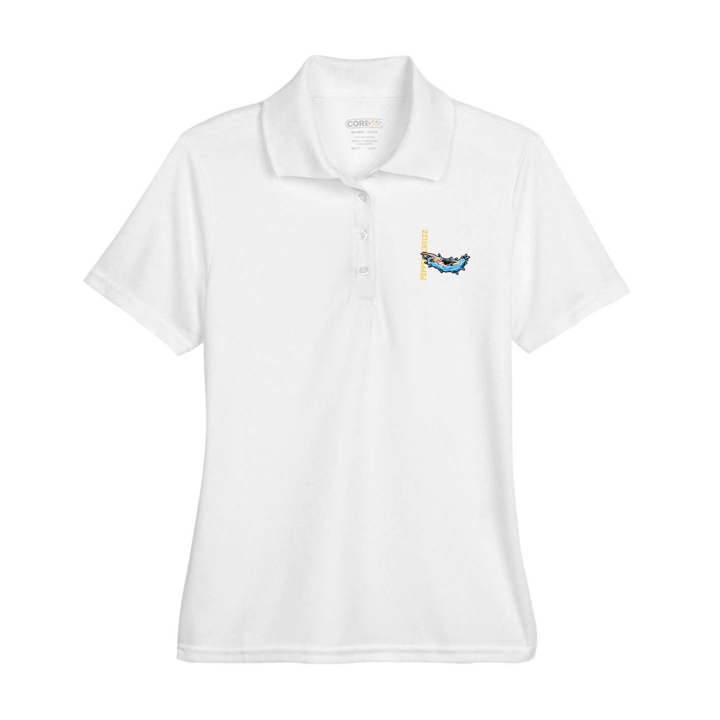 Womens Performance Polo — Name Vertical in White