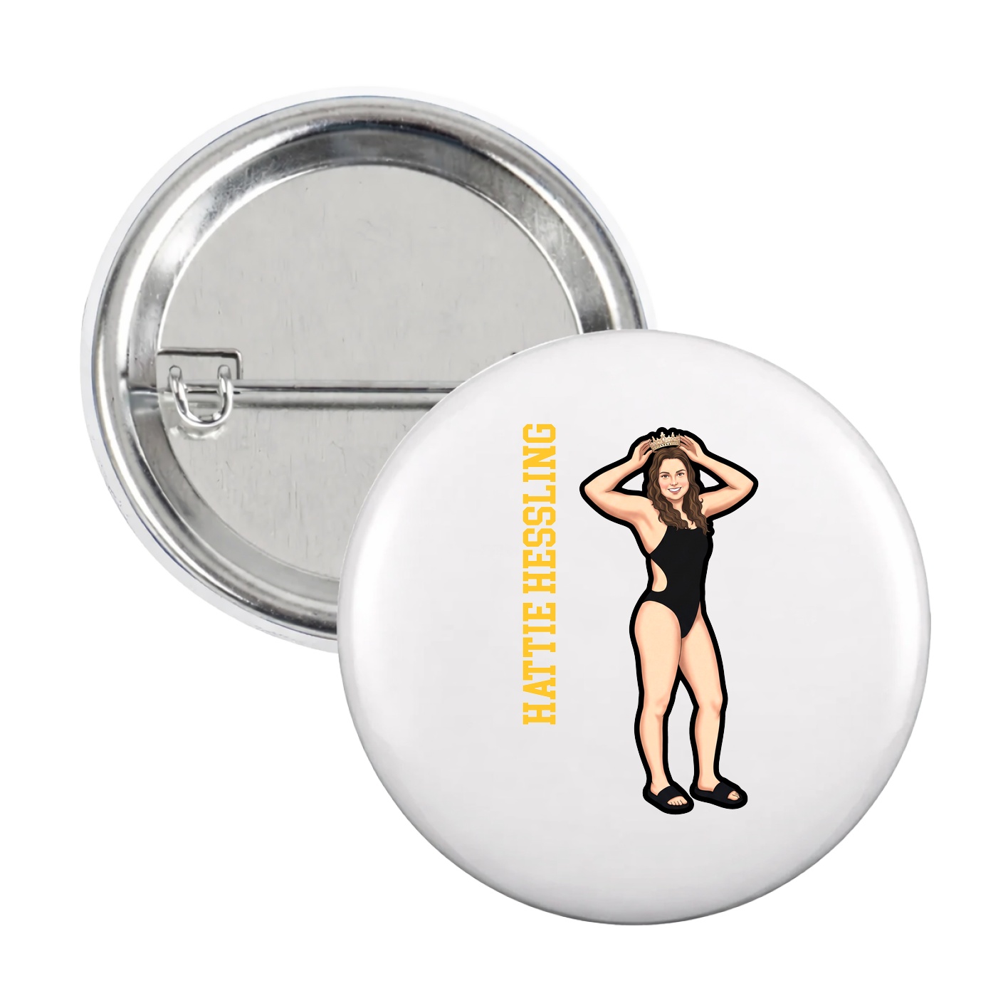 Game Day Button — Name Vertical in White