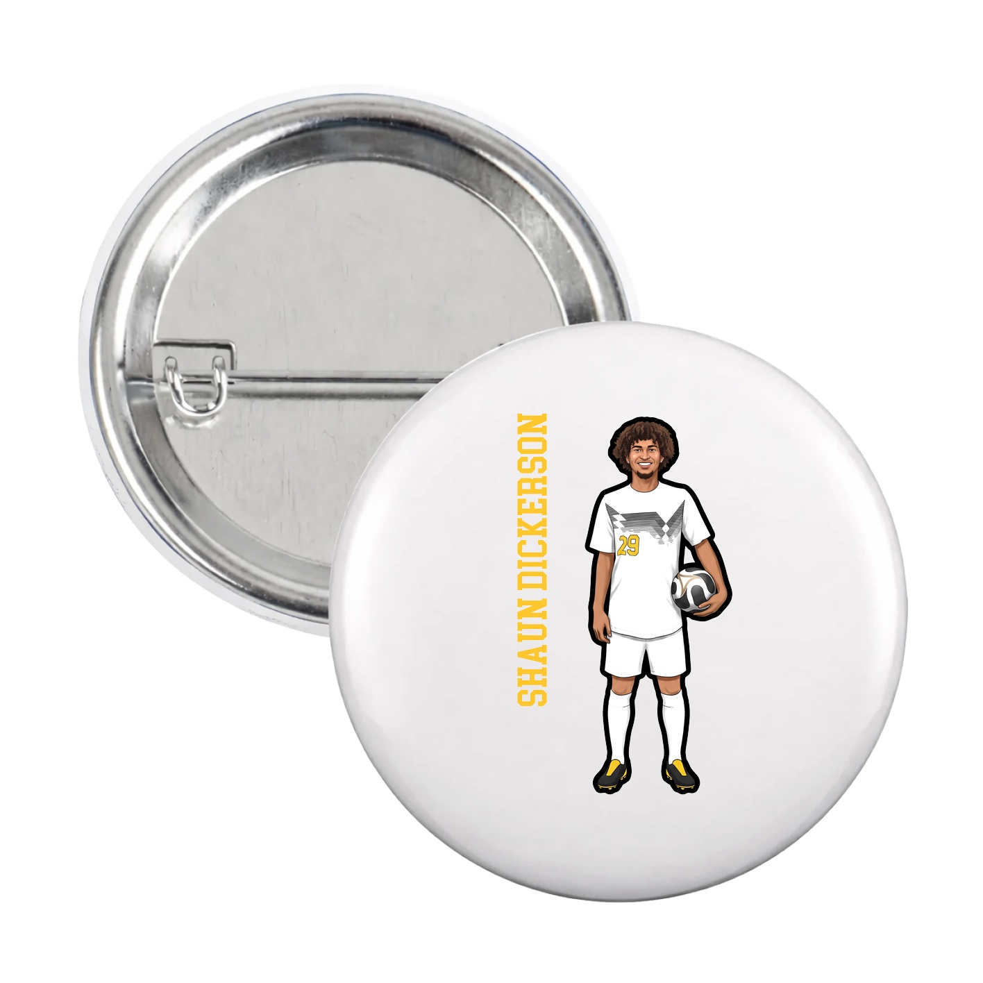 Game Day Button — Name Vertical in White