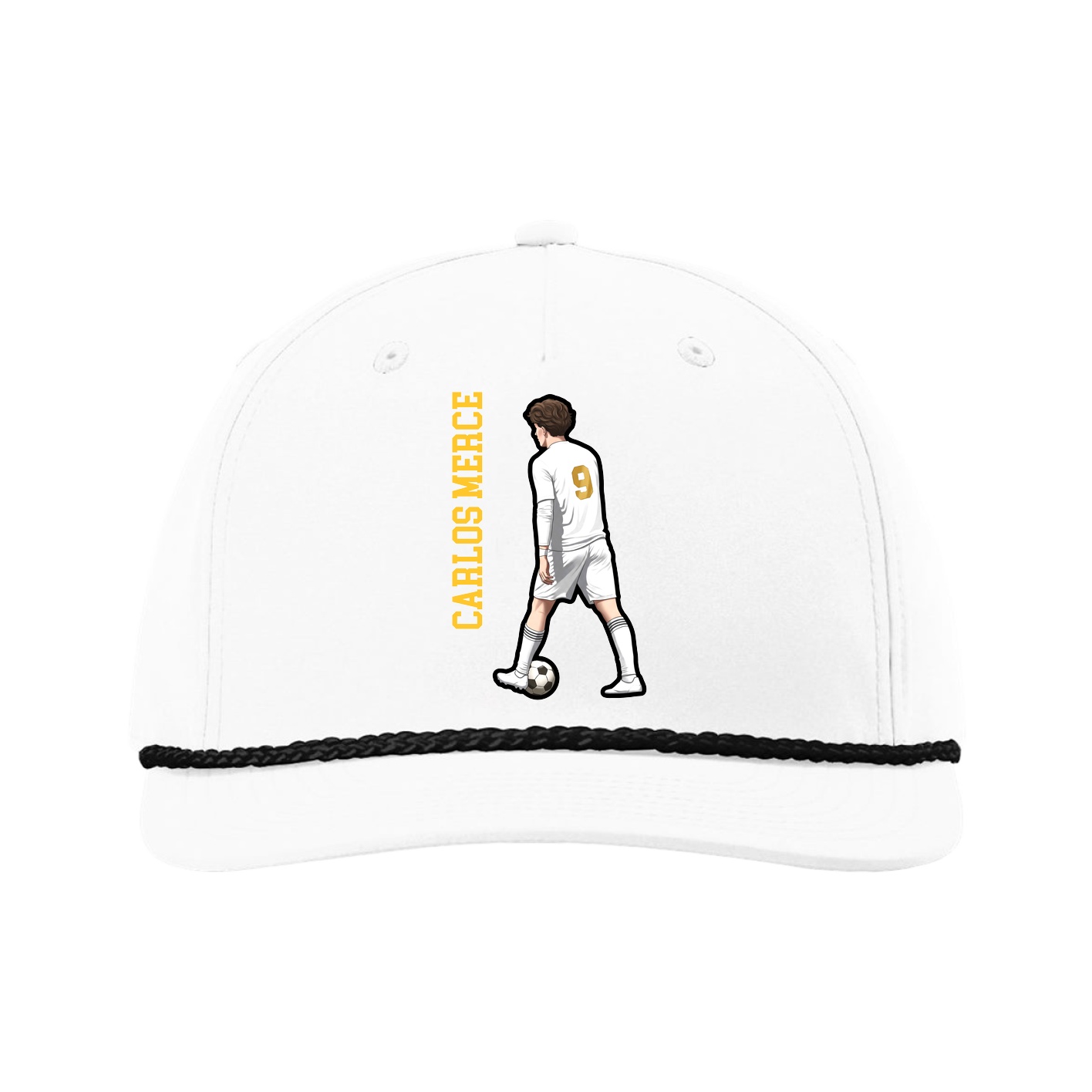 Five-Panel Classic Rope Cap — Name Vertical in White