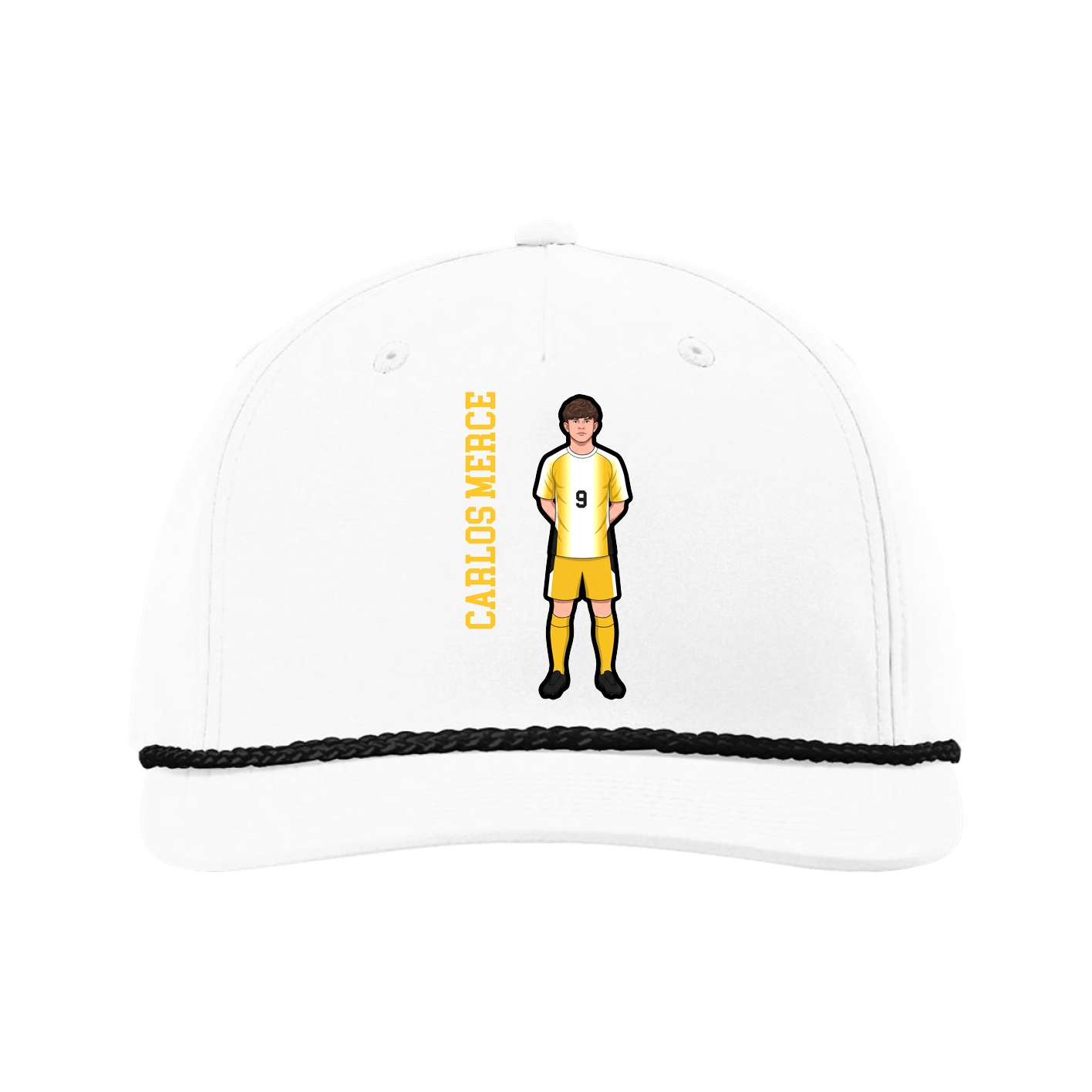 Five-Panel Classic Rope Cap — Name Vertical in White