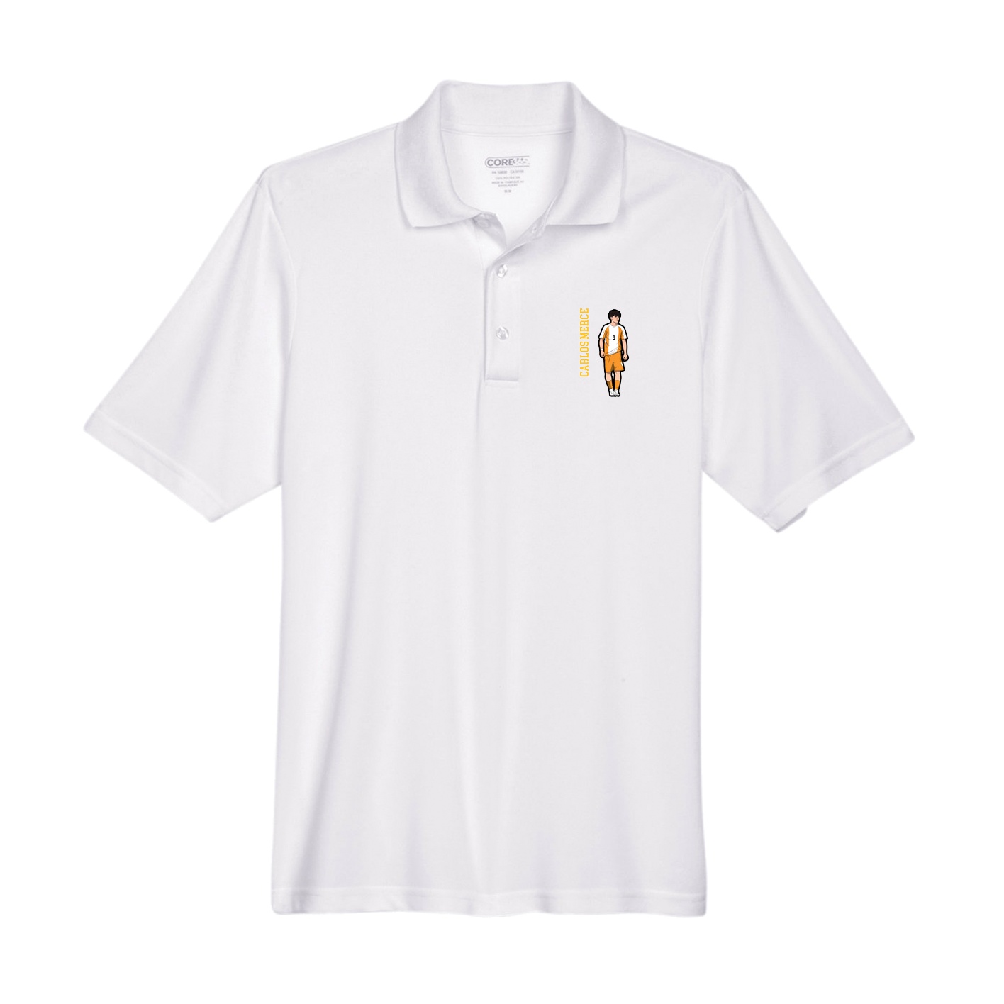 Performance Polo — Name Vertical in White