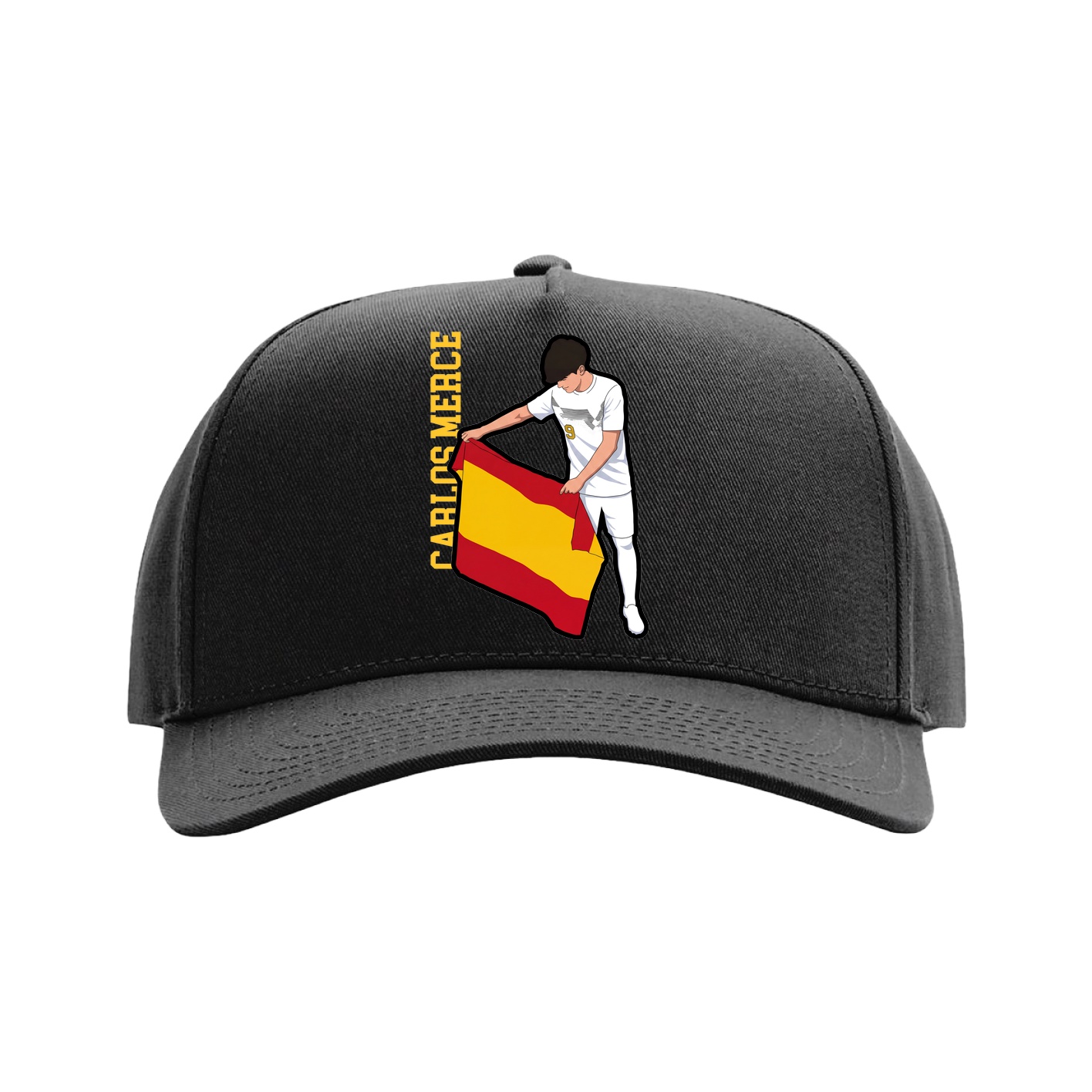 Full Fabric Five-Panel Champ Cap — Name Vertical in Black