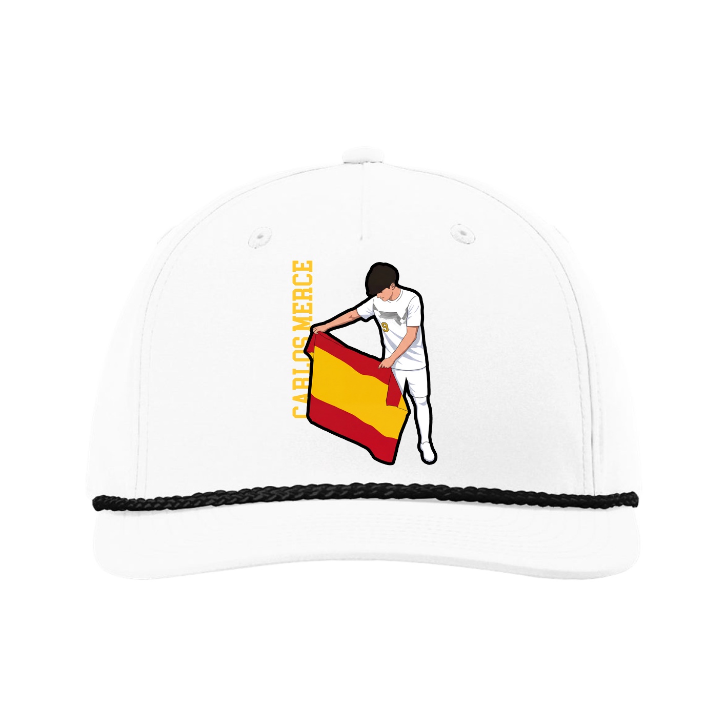 Five-Panel Classic Rope Cap — Name Vertical in White