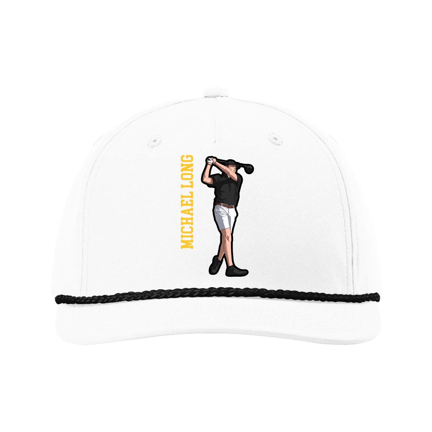 Five-Panel Classic Rope Cap — Name Vertical in White