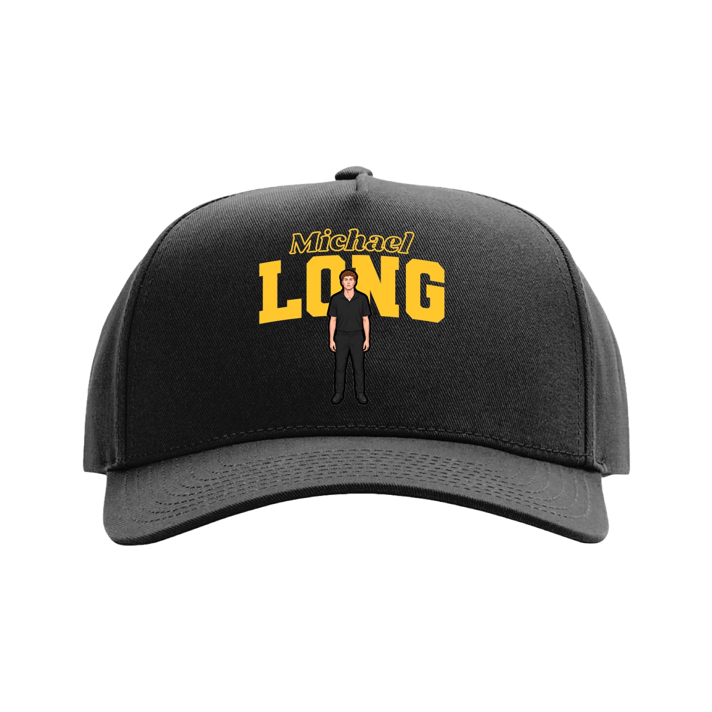 Full Fabric Five-Panel Champ Cap — Name Arch in Black