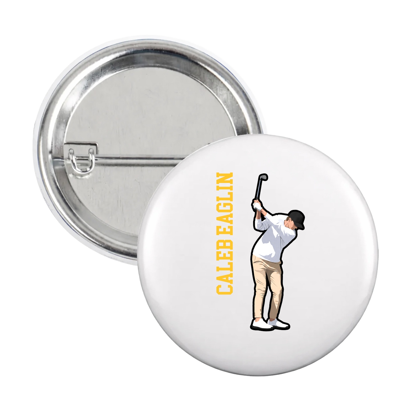 Game Day Button — Name Vertical in White