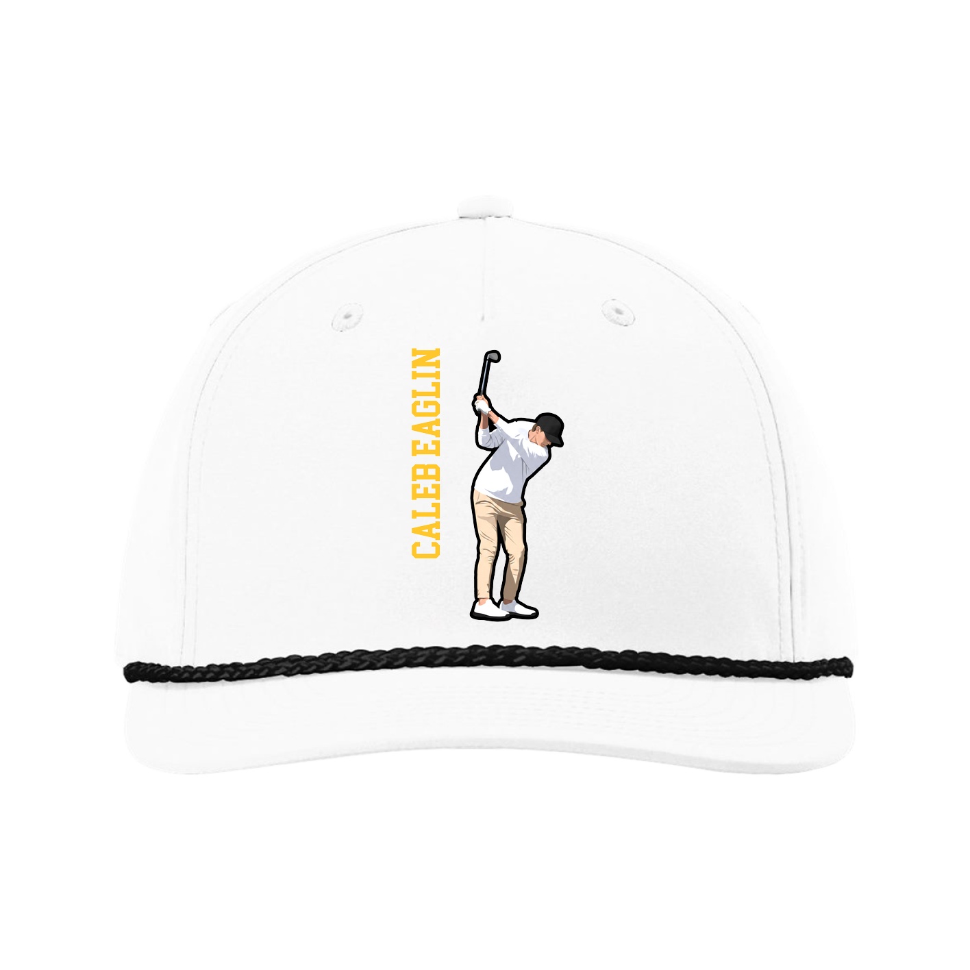 Five-Panel Classic Rope Cap — Name Vertical in White