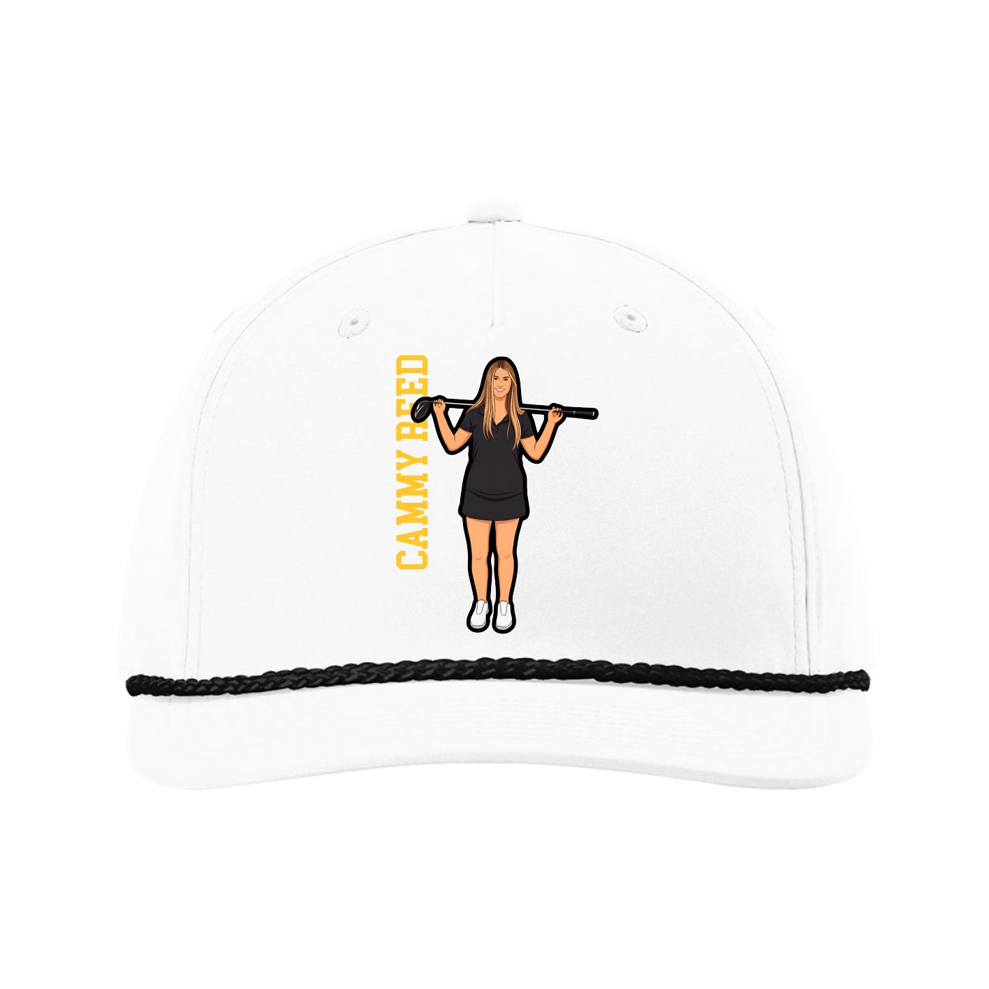 Five-Panel Classic Rope Cap — Name Vertical in White
