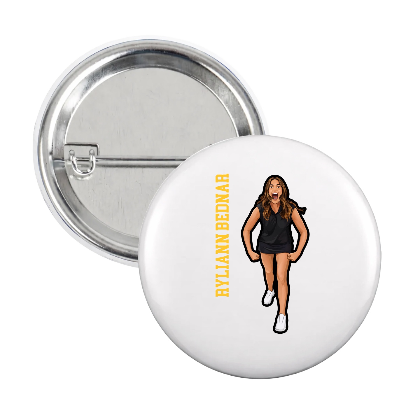 Game Day Button — Name Vertical in White