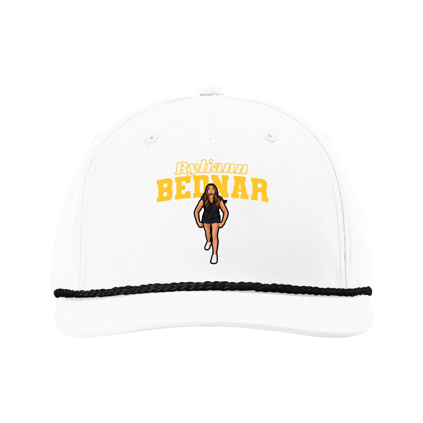 Five-Panel Classic Rope Cap — Name Arch in White