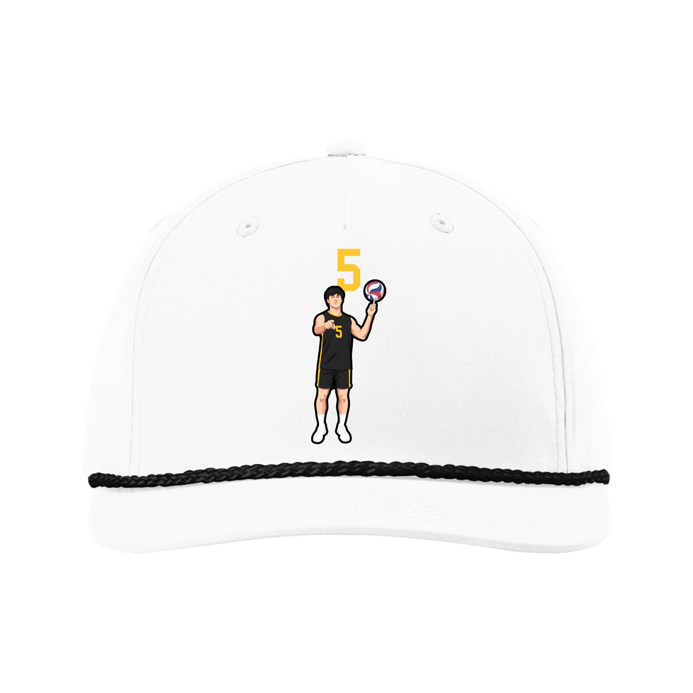 Five-Panel Classic Rope Cap — Number Top in White