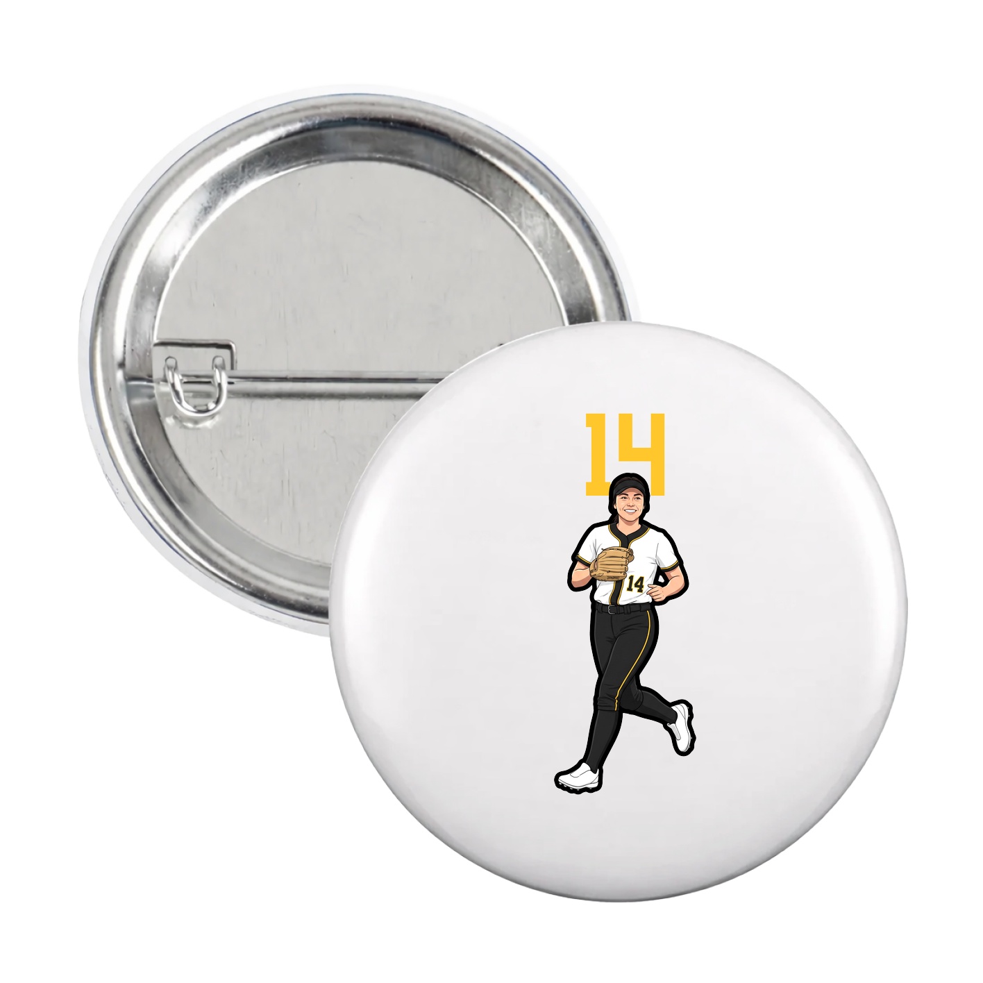Game Day Button — Number Top in White