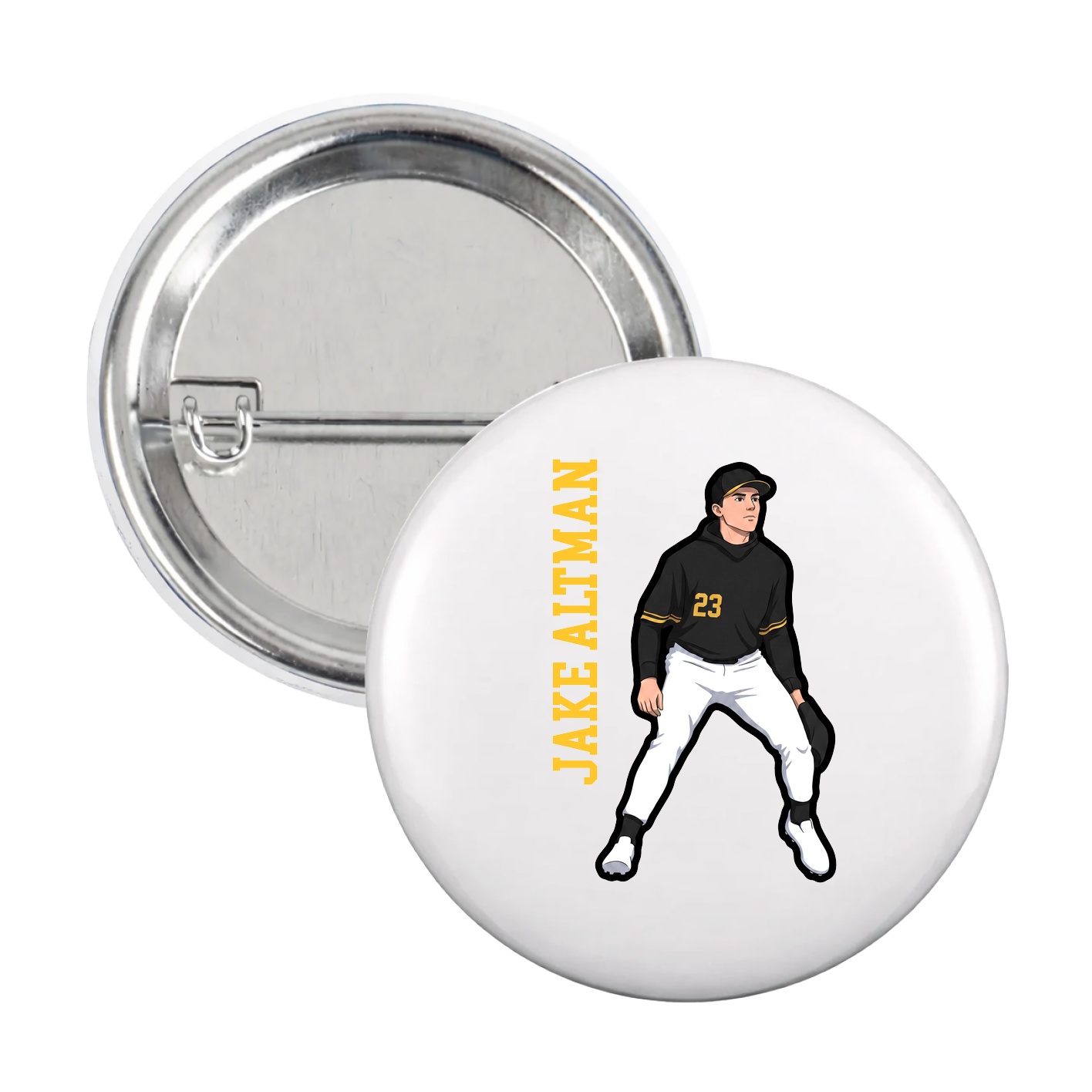 Game Day Button — Name Vertical in White