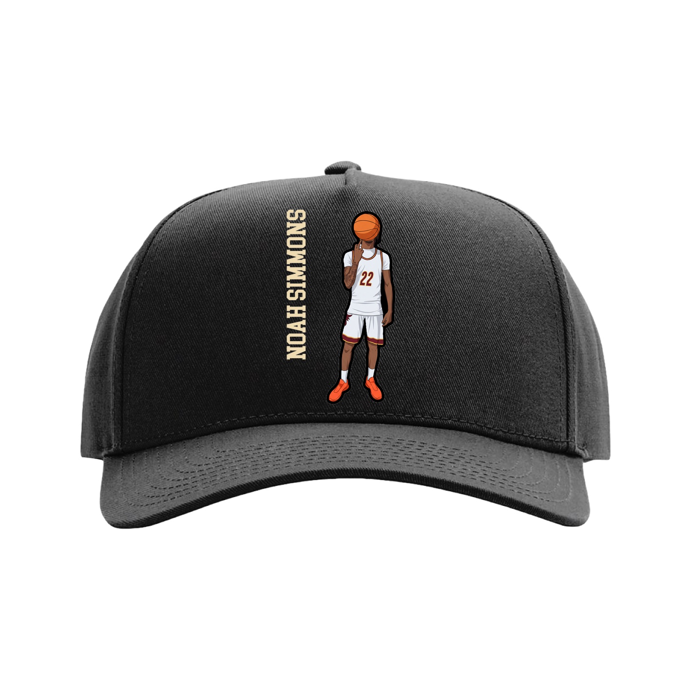 Full Fabric Five-Panel Champ Cap — Name Vertical in Black