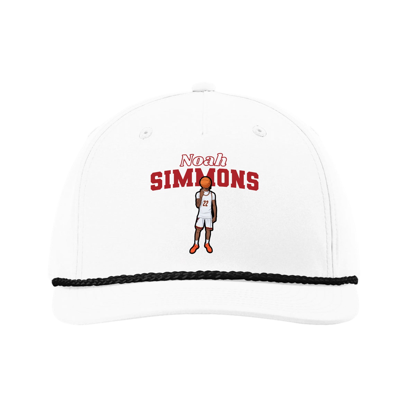 Five-Panel Classic Rope Cap — Name Arch in White