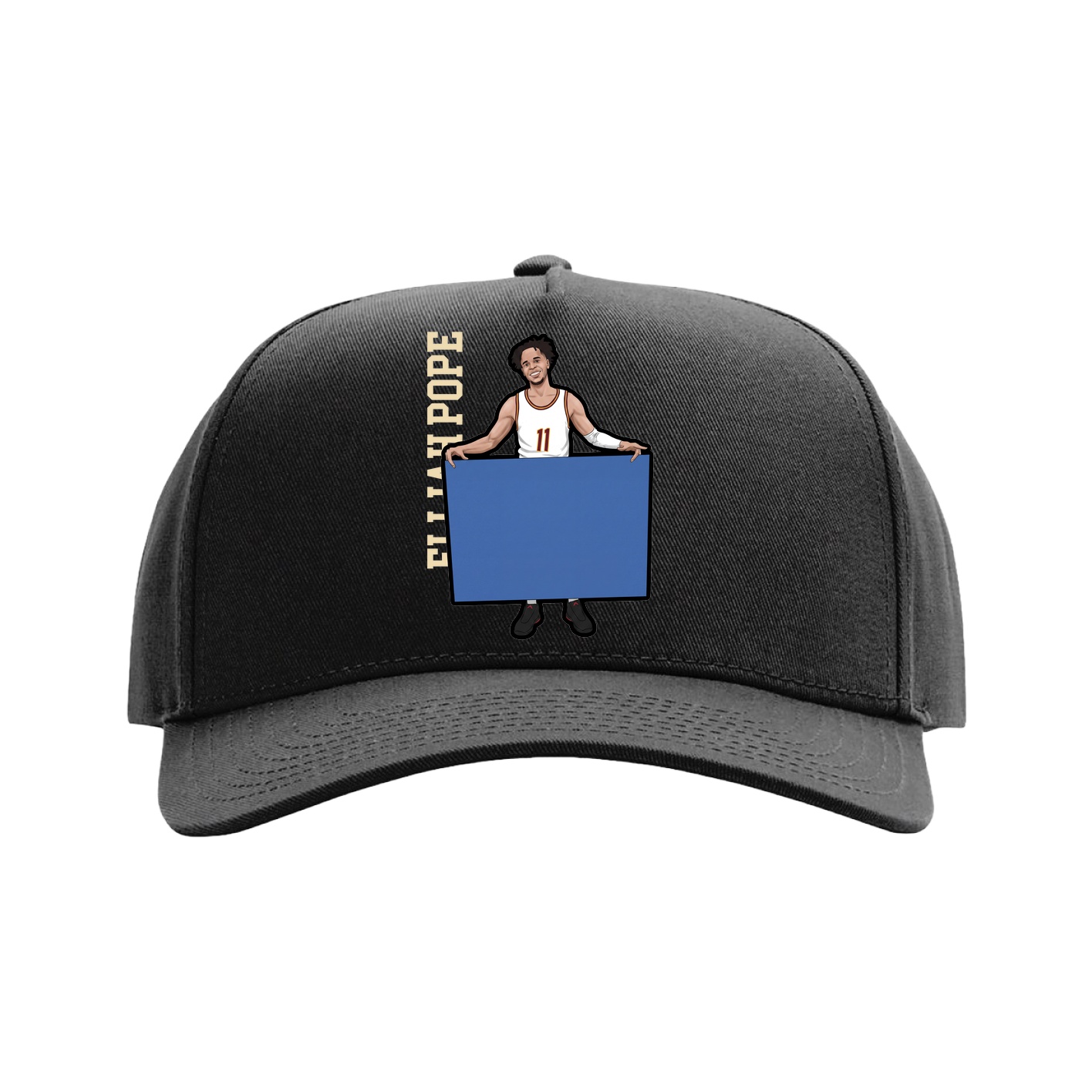 Full Fabric Five-Panel Champ Cap — Name Vertical in Black