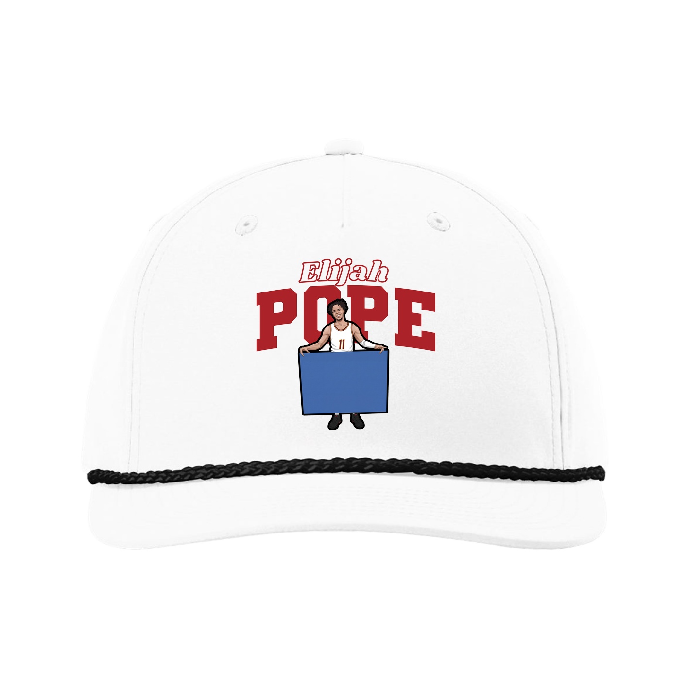 Five-Panel Classic Rope Cap — Name Arch in White