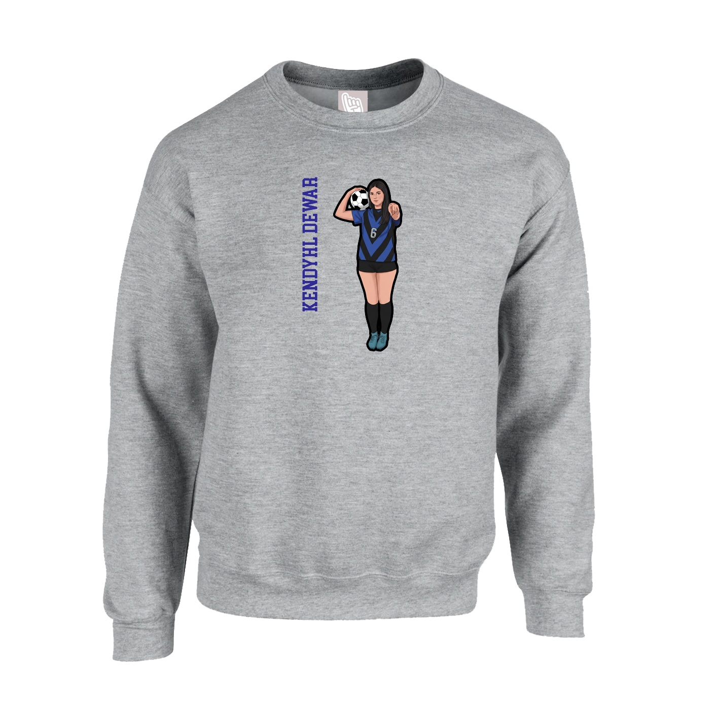 Fleece Crew — Name Vertical in Grey