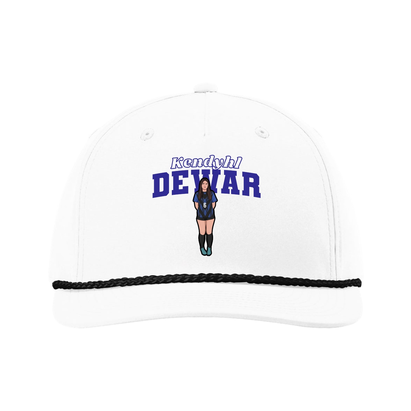 Five-Panel Classic Rope Cap — Name Arch in White