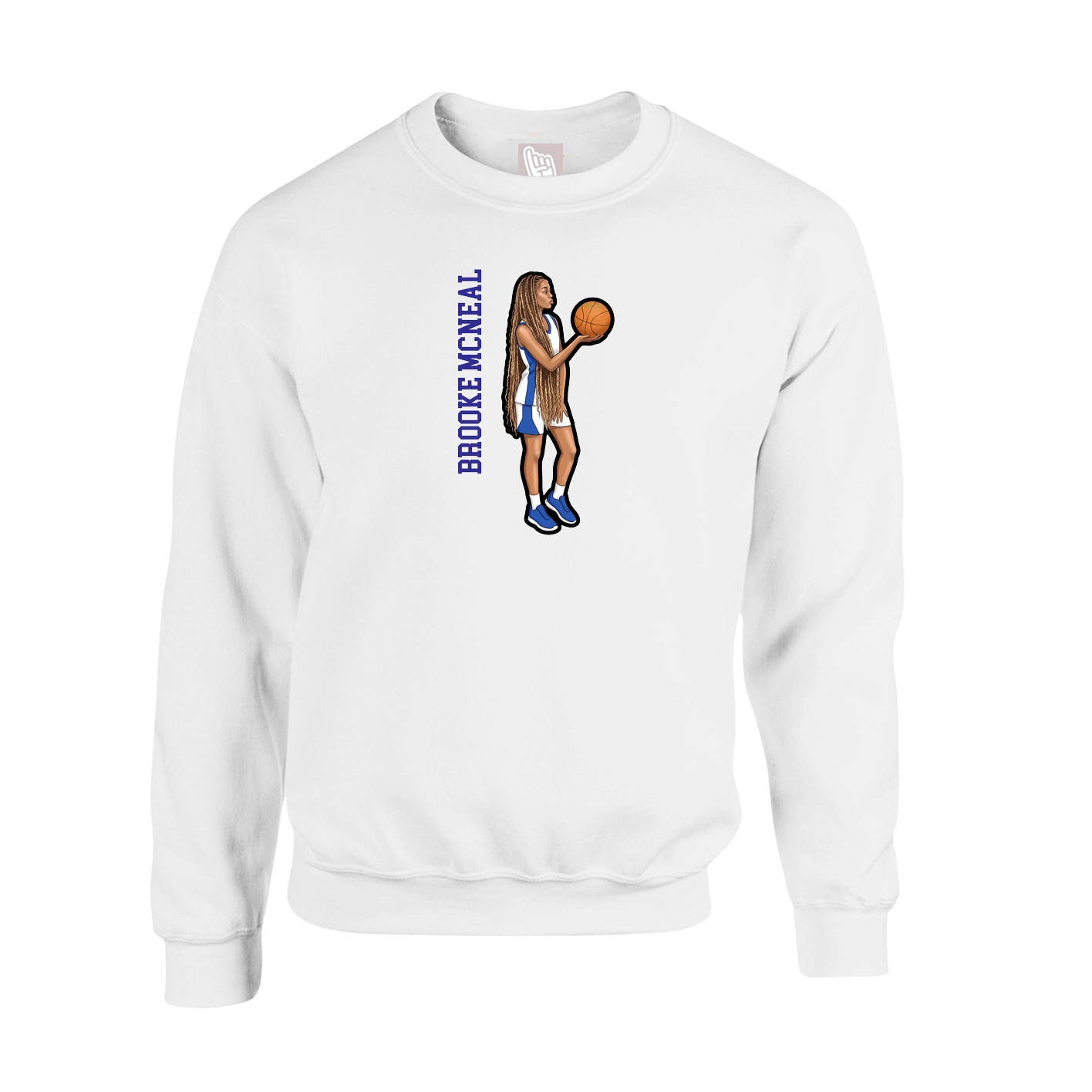 Fleece Crew — Name Vertical in White