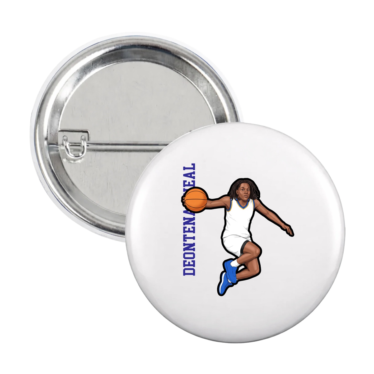 Game Day Button — Name Vertical in White