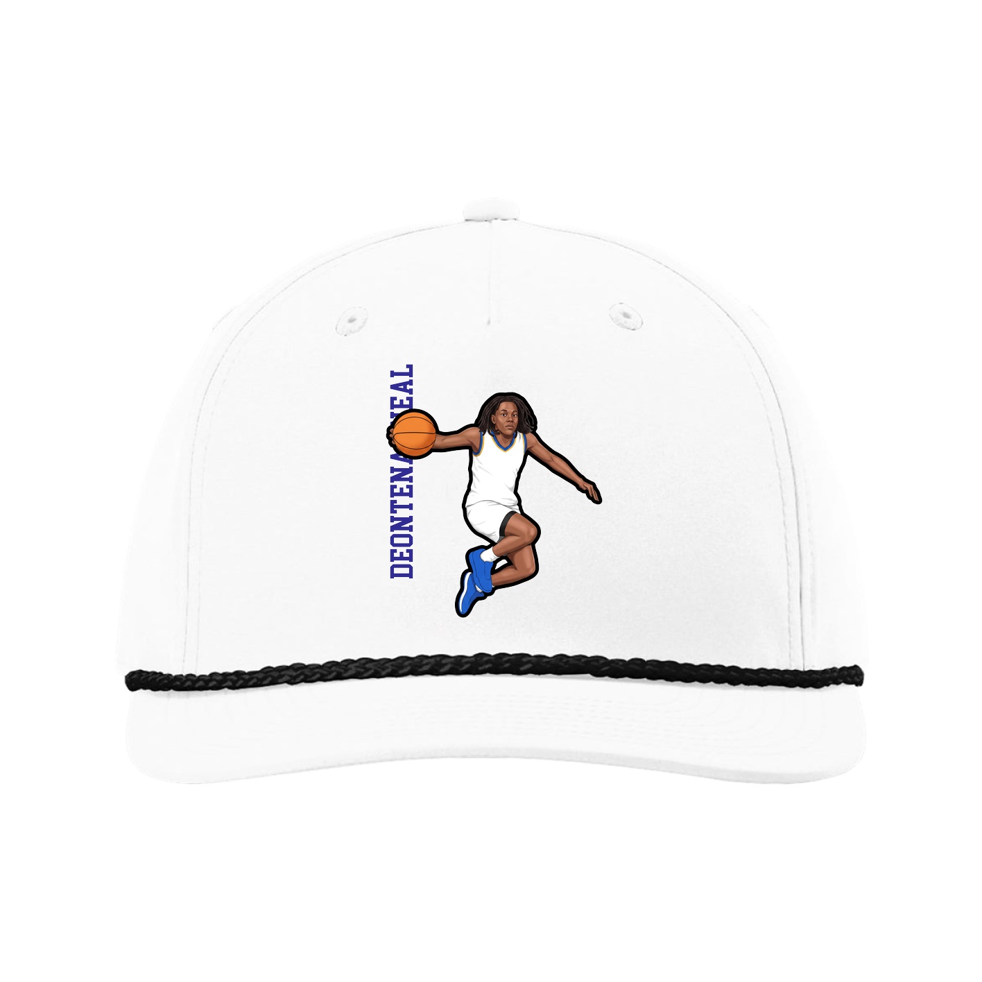 Five-Panel Classic Rope Cap — Name Vertical in White