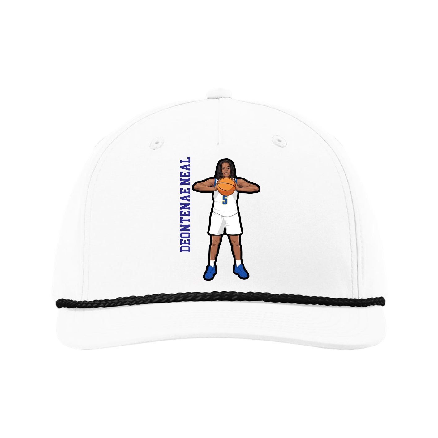 Five-Panel Classic Rope Cap — Name Vertical in White