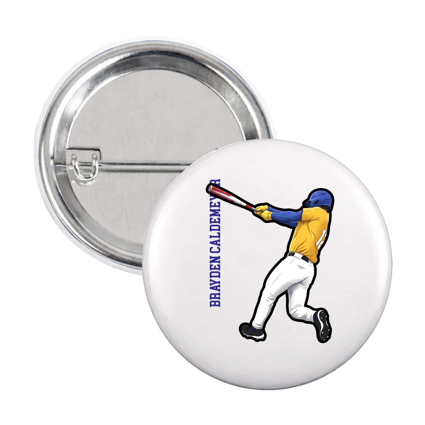 Game Day Button — Name Vertical in White