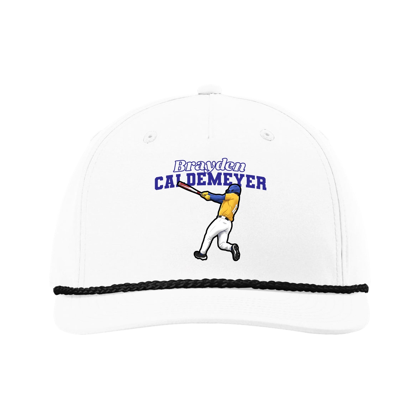 Five-Panel Classic Rope Cap — Name Arch in White