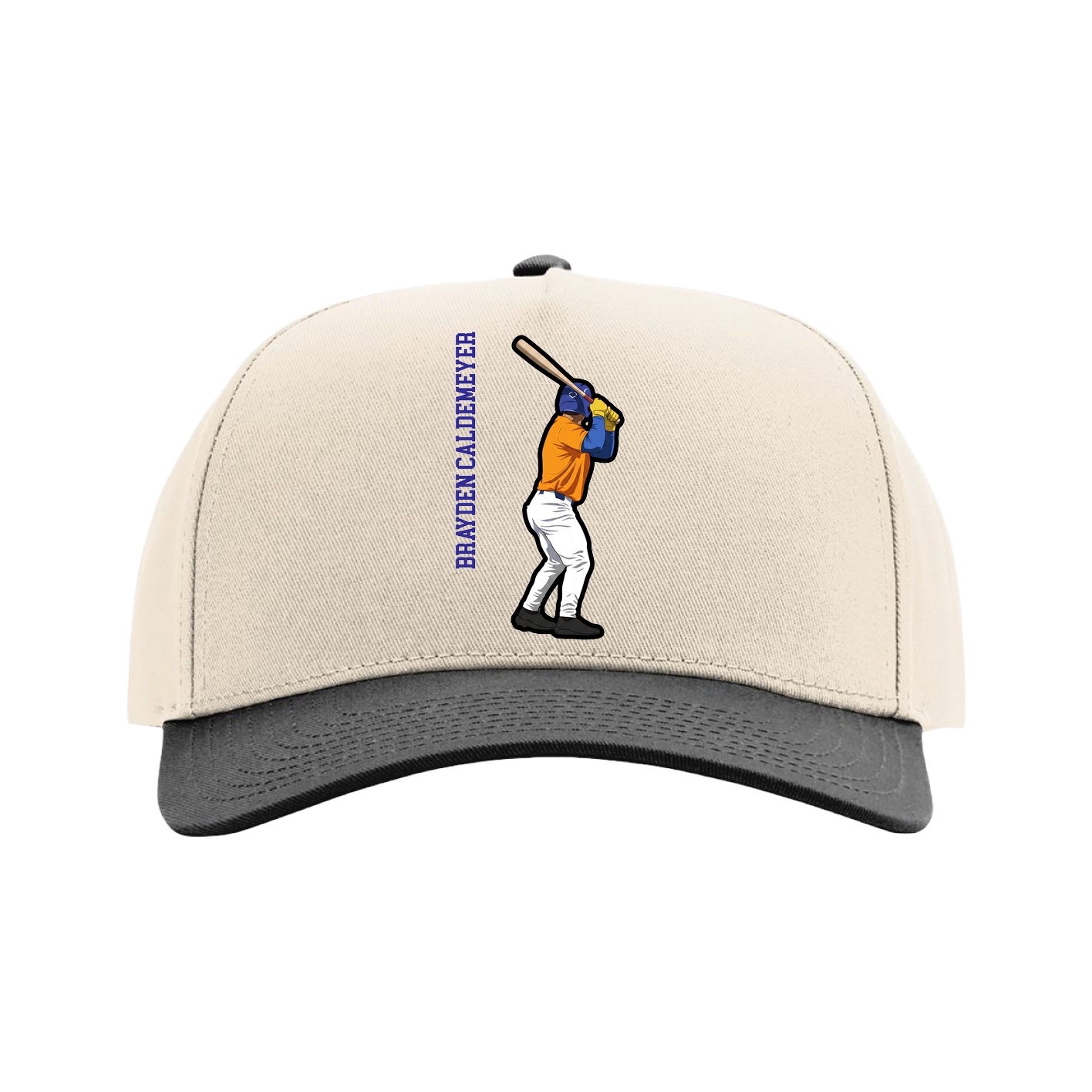 Full Fabric Five-Panel Champ Cap — Name Vertical in Cream/Black