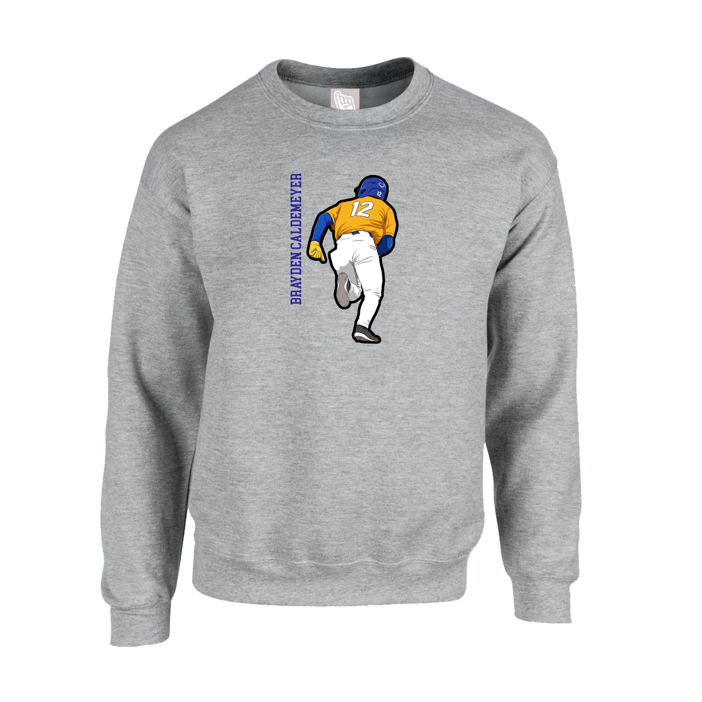 Fleece Crew — Name Vertical in Grey
