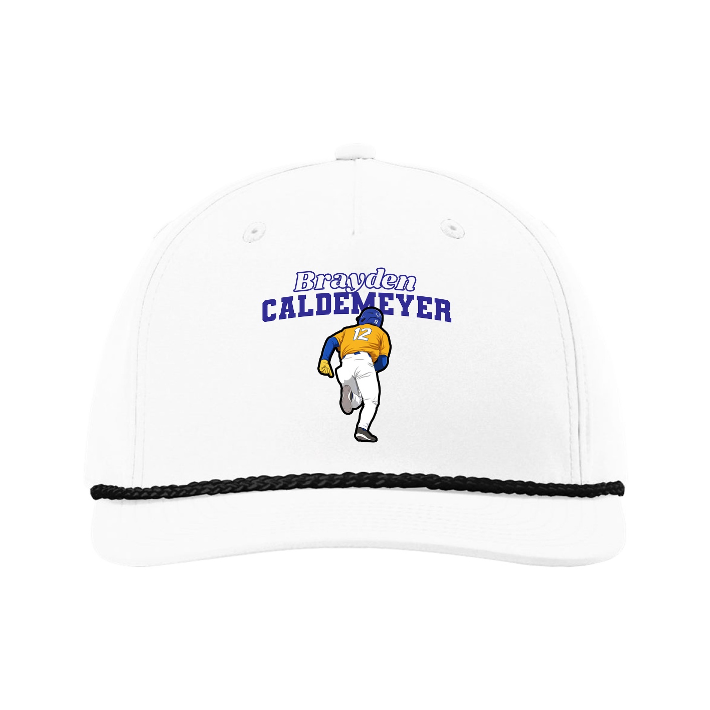 Five-Panel Classic Rope Cap — Name Arch in White