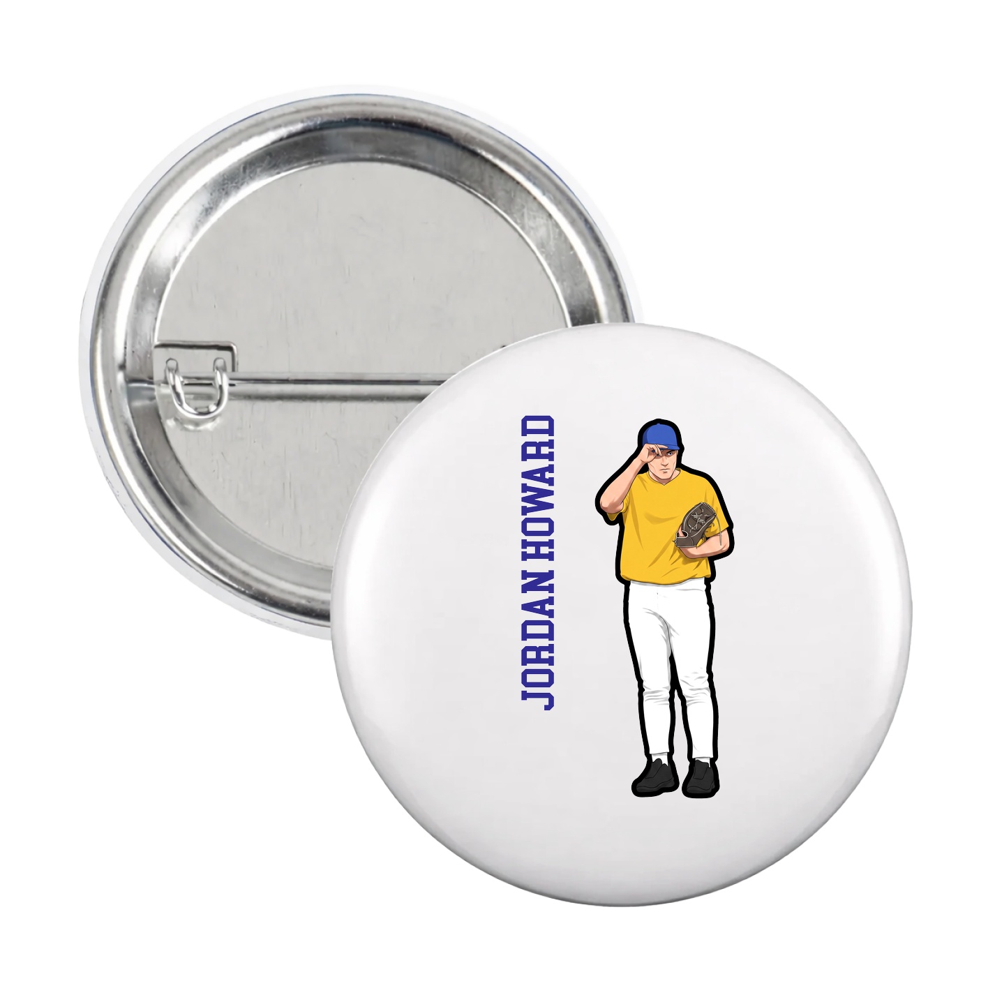 Game Day Button — Name Vertical in White