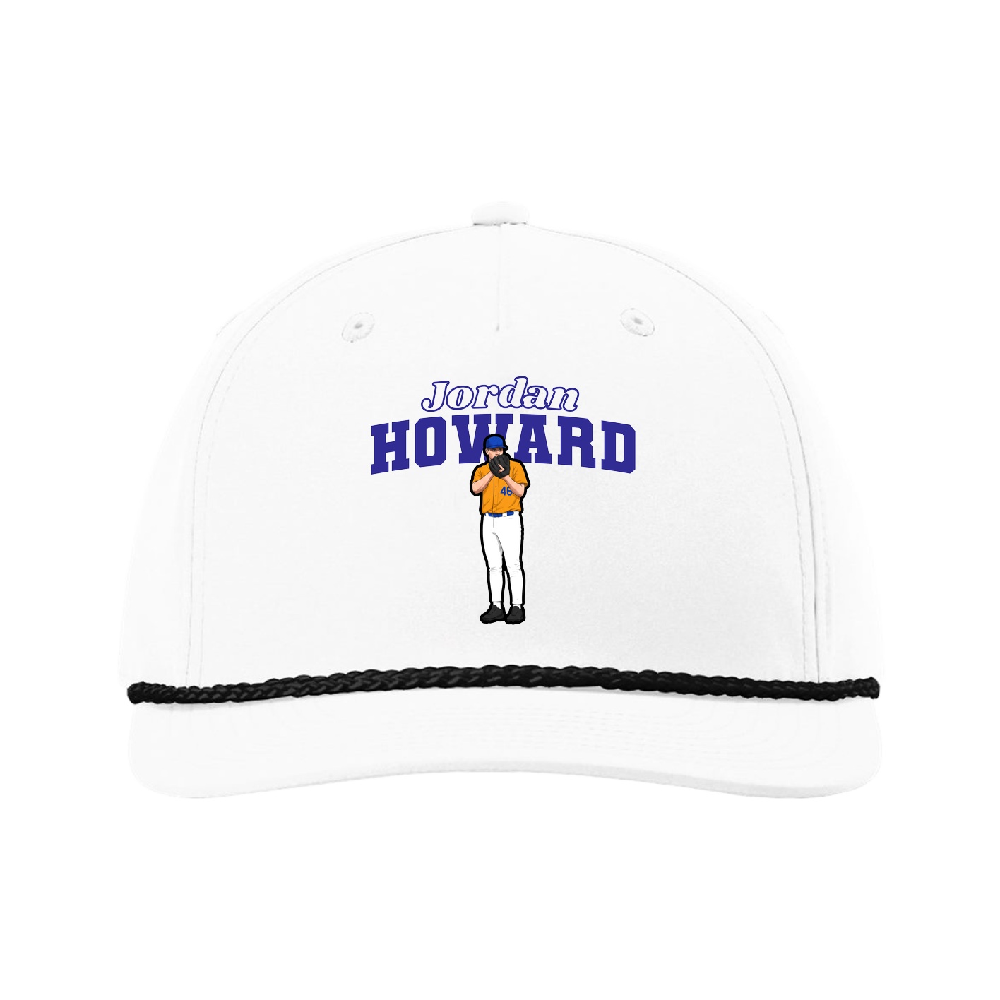 Five-Panel Classic Rope Cap — Name Arch in White