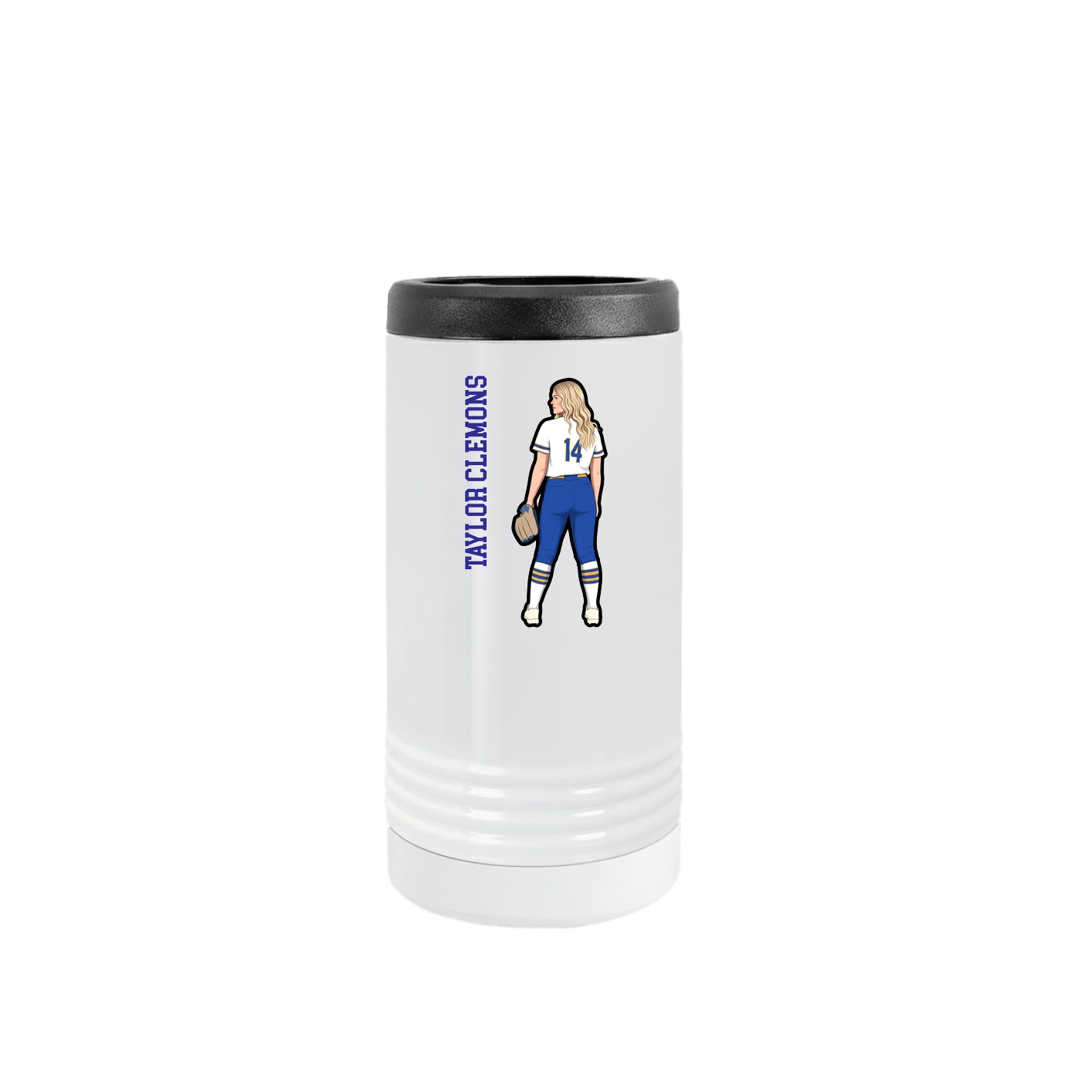 Slim Beverage Holder — Name Vertical in White