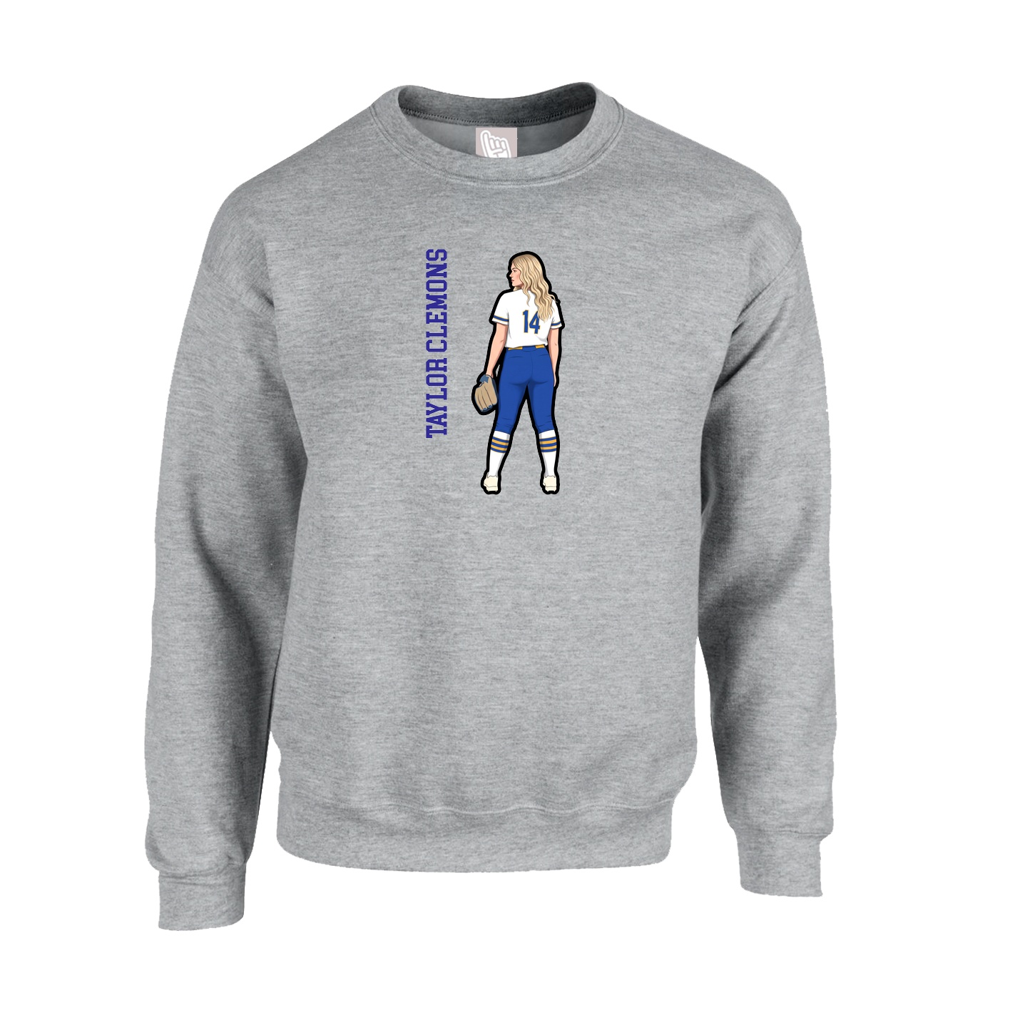 Fleece Crew — Name Vertical in Grey