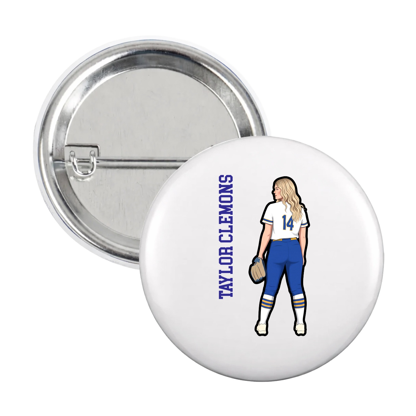 Game Day Button — Name Vertical in White
