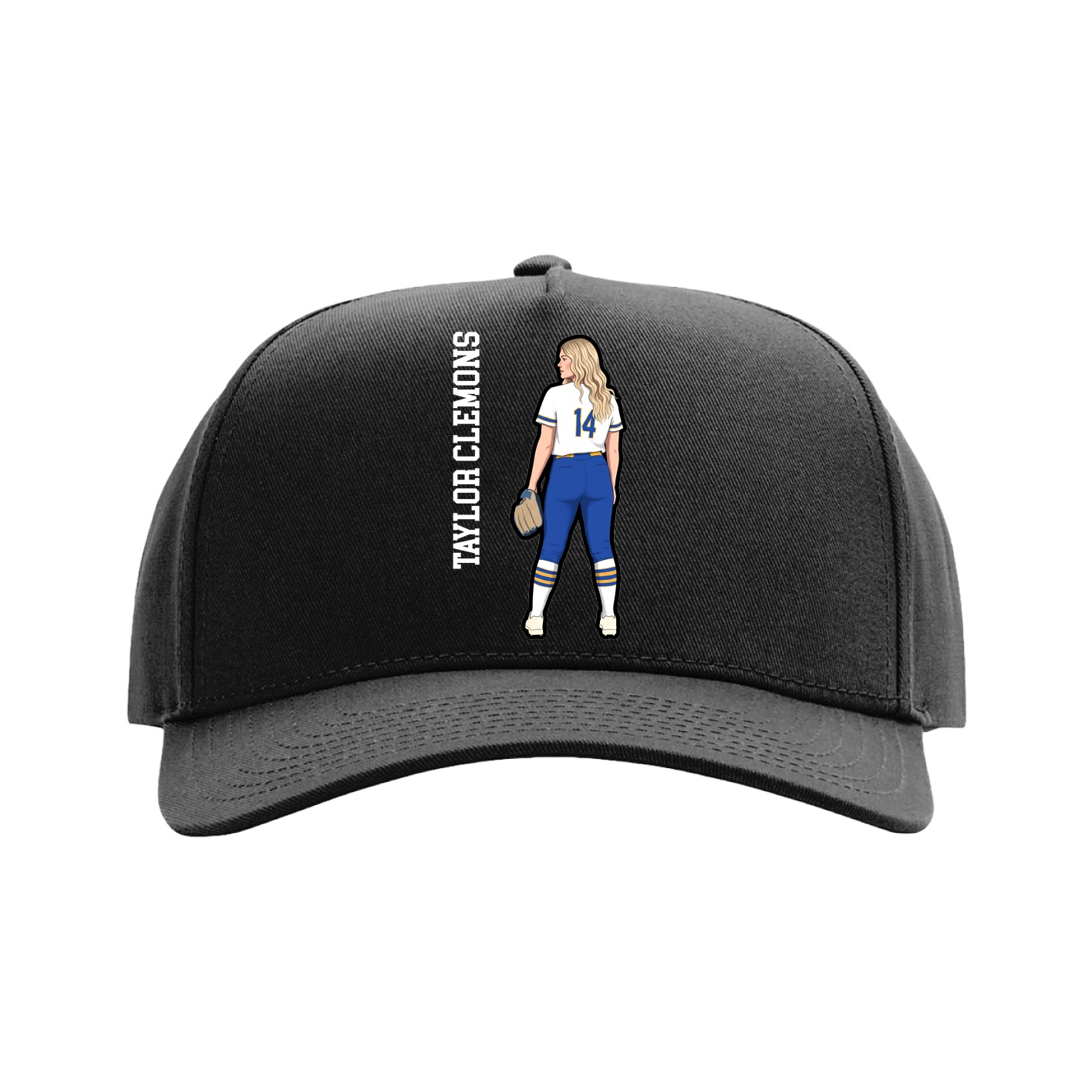 Full Fabric Five-Panel Champ Cap — Name Vertical in Black