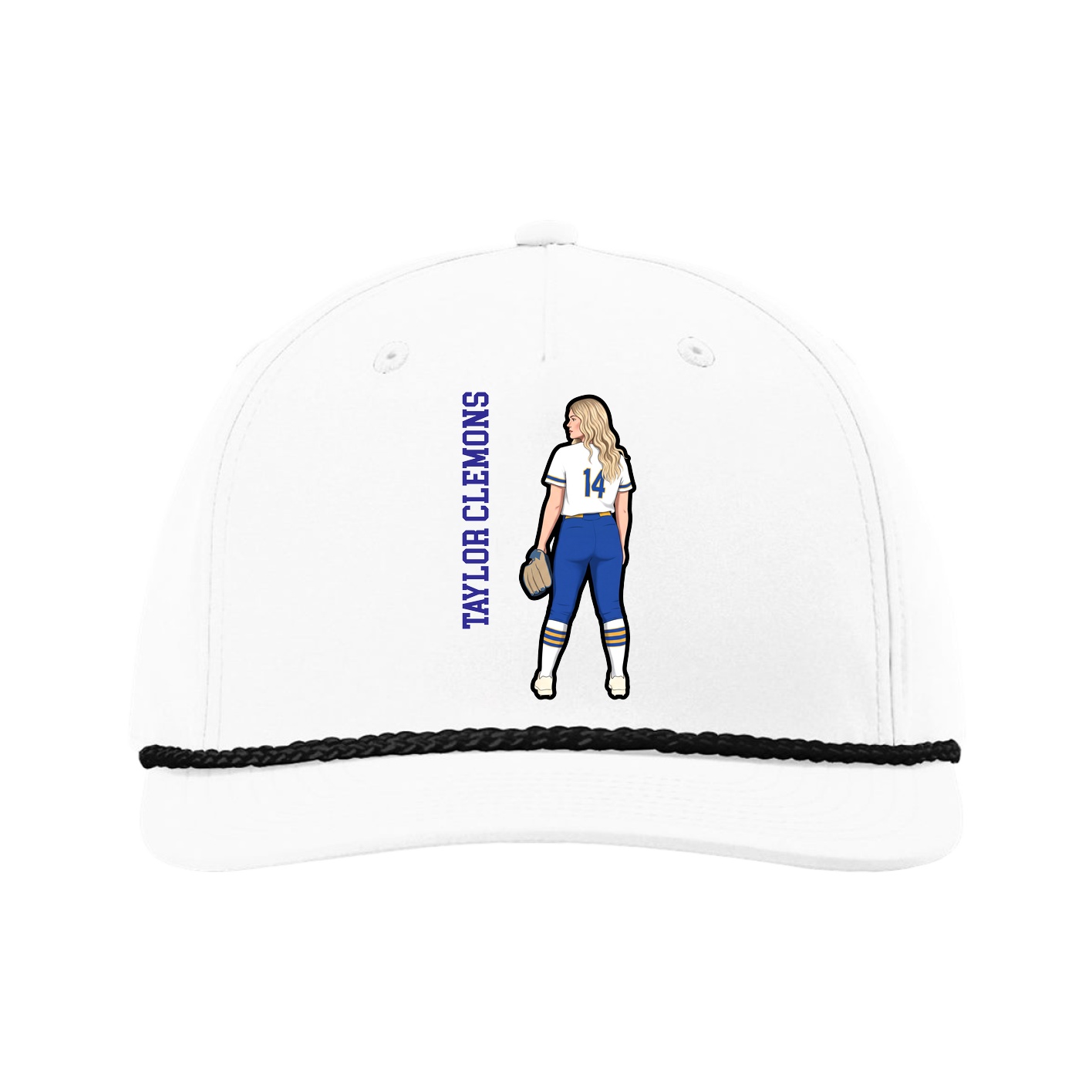 Five-Panel Classic Rope Cap — Name Vertical in White