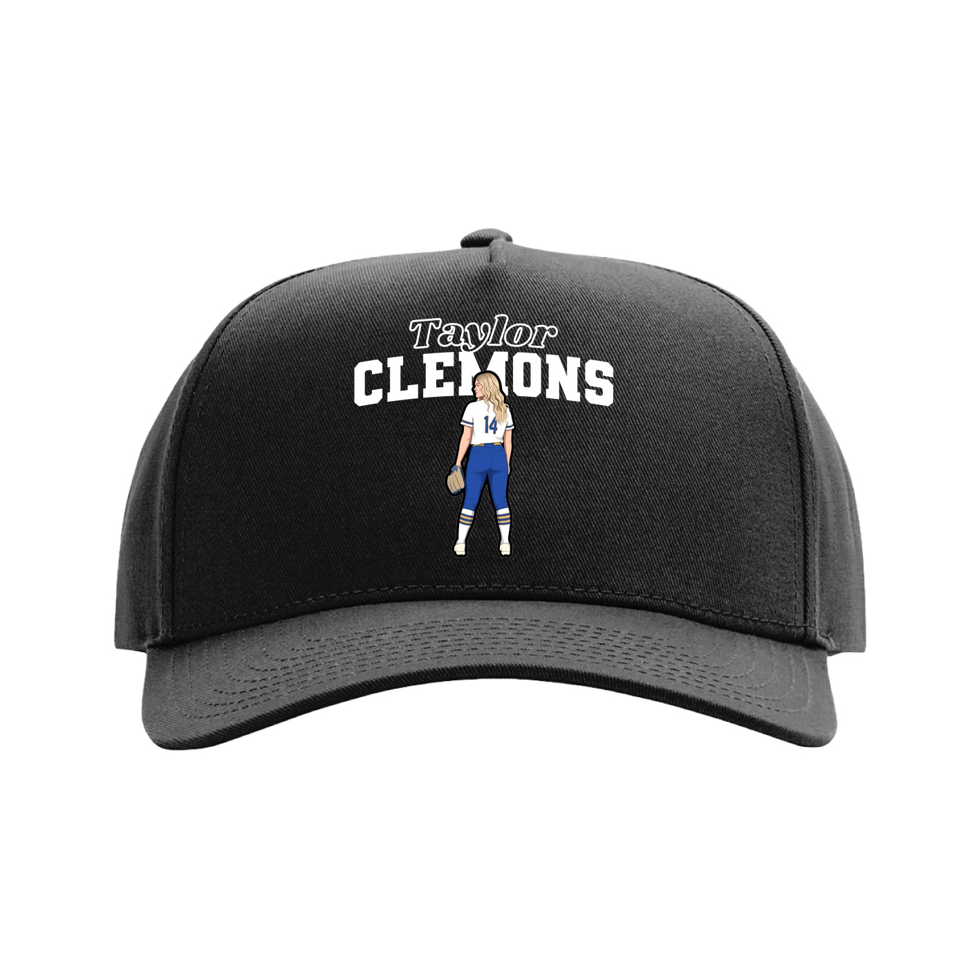 Full Fabric Five-Panel Champ Cap — Name Arch in Black