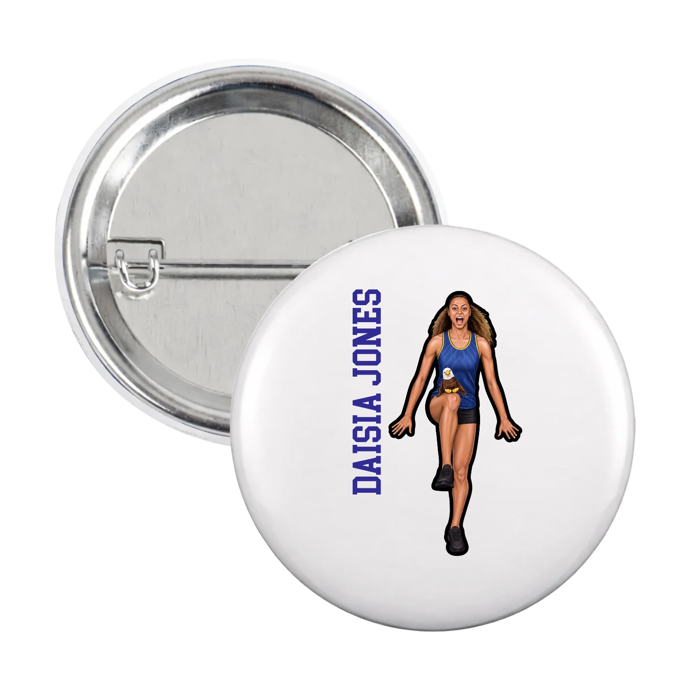 Game Day Button — Name Vertical in White